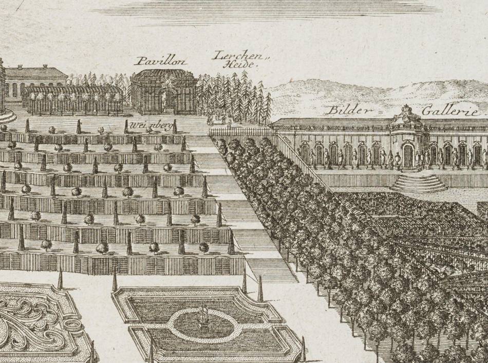 Ansicht des Lustschlosses und Gartens von Sanssouci bei Potsdam