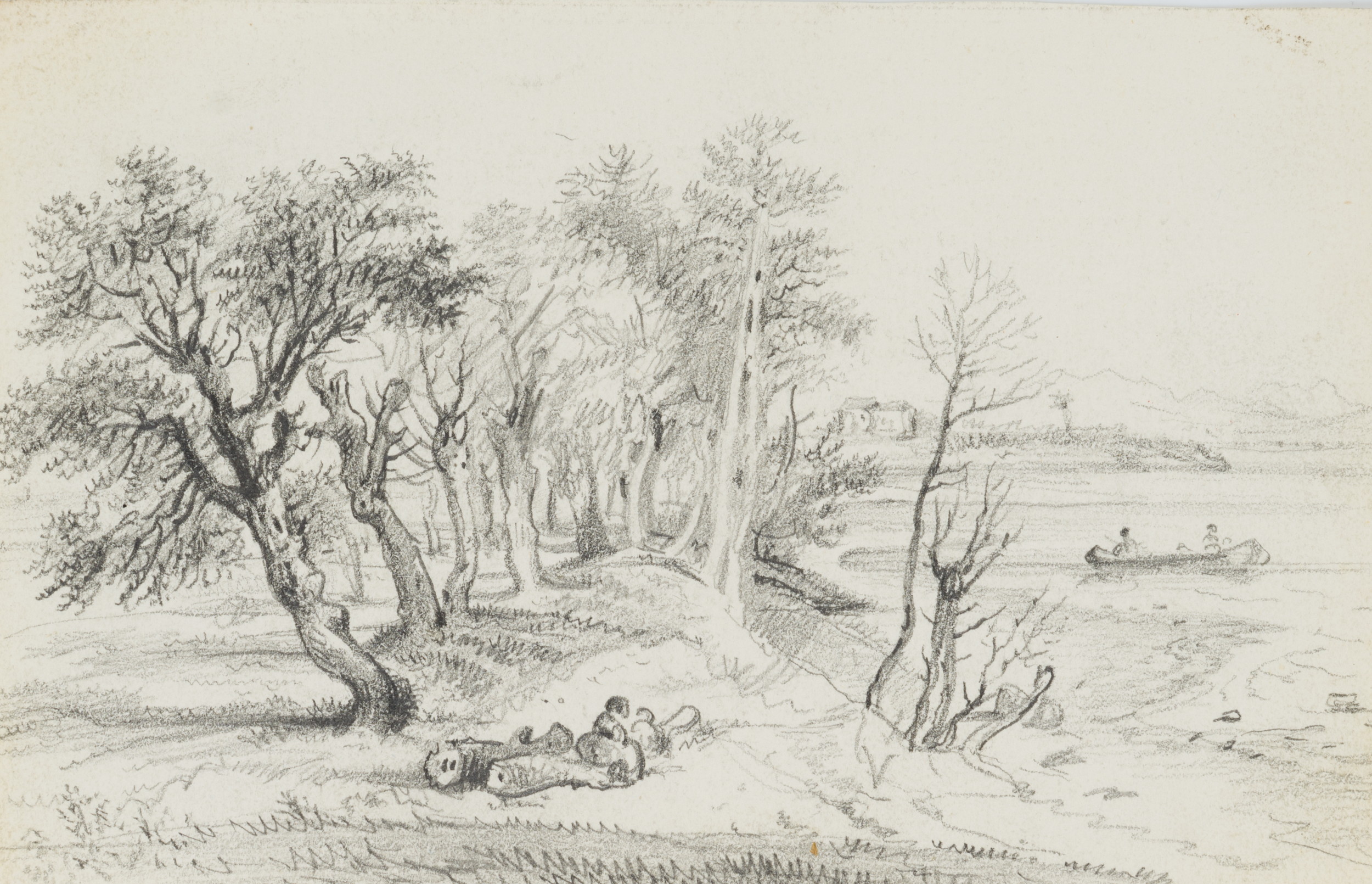 Uferlandschaft mit Weiden