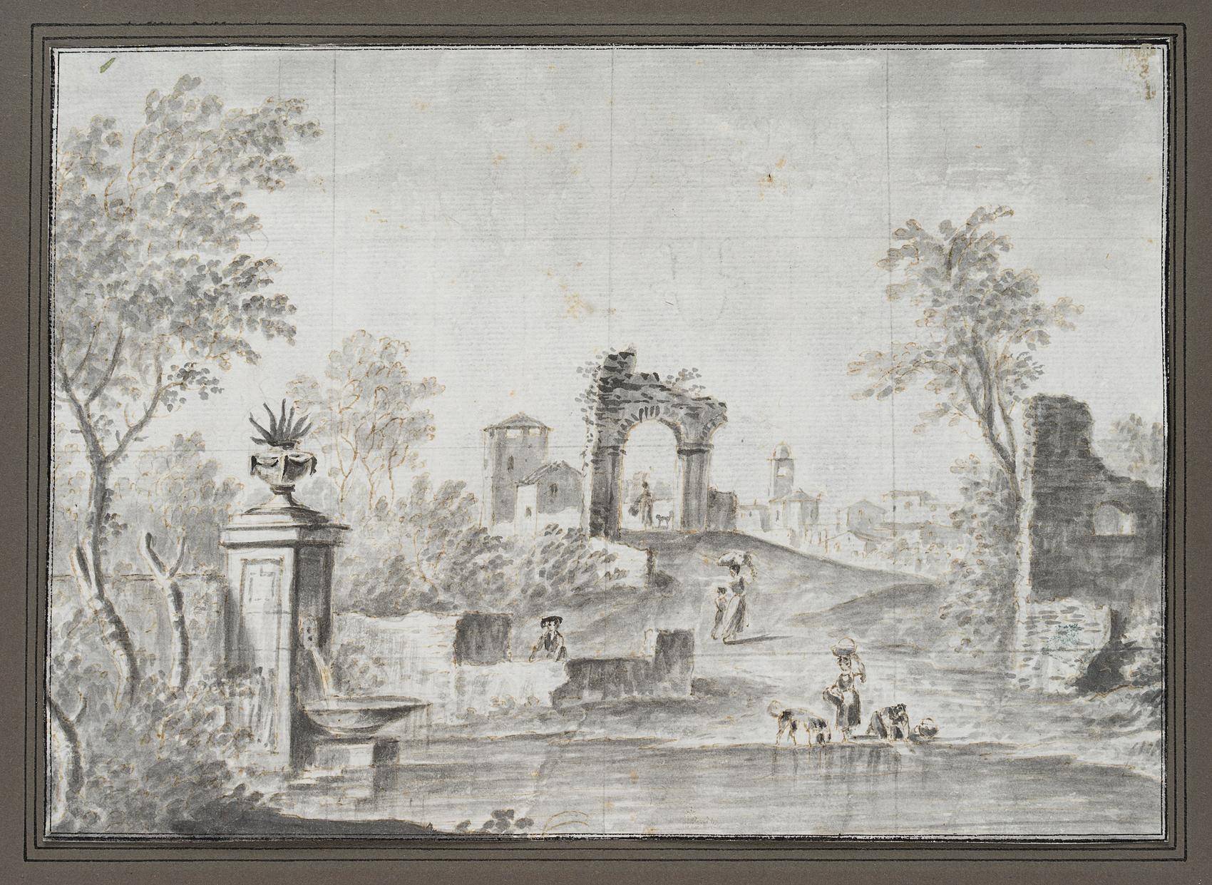 Antike Stätte mit überlaufendem Brunnen