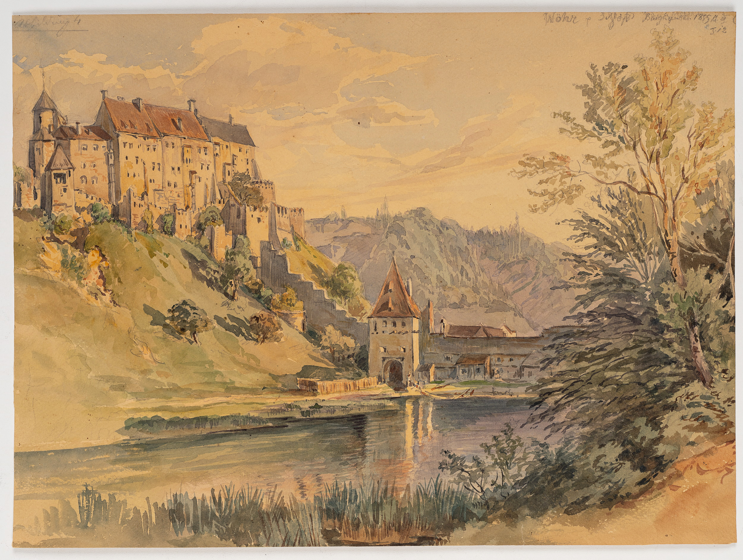 Wöhrsee mit Hauptburg der Festung Burghausen