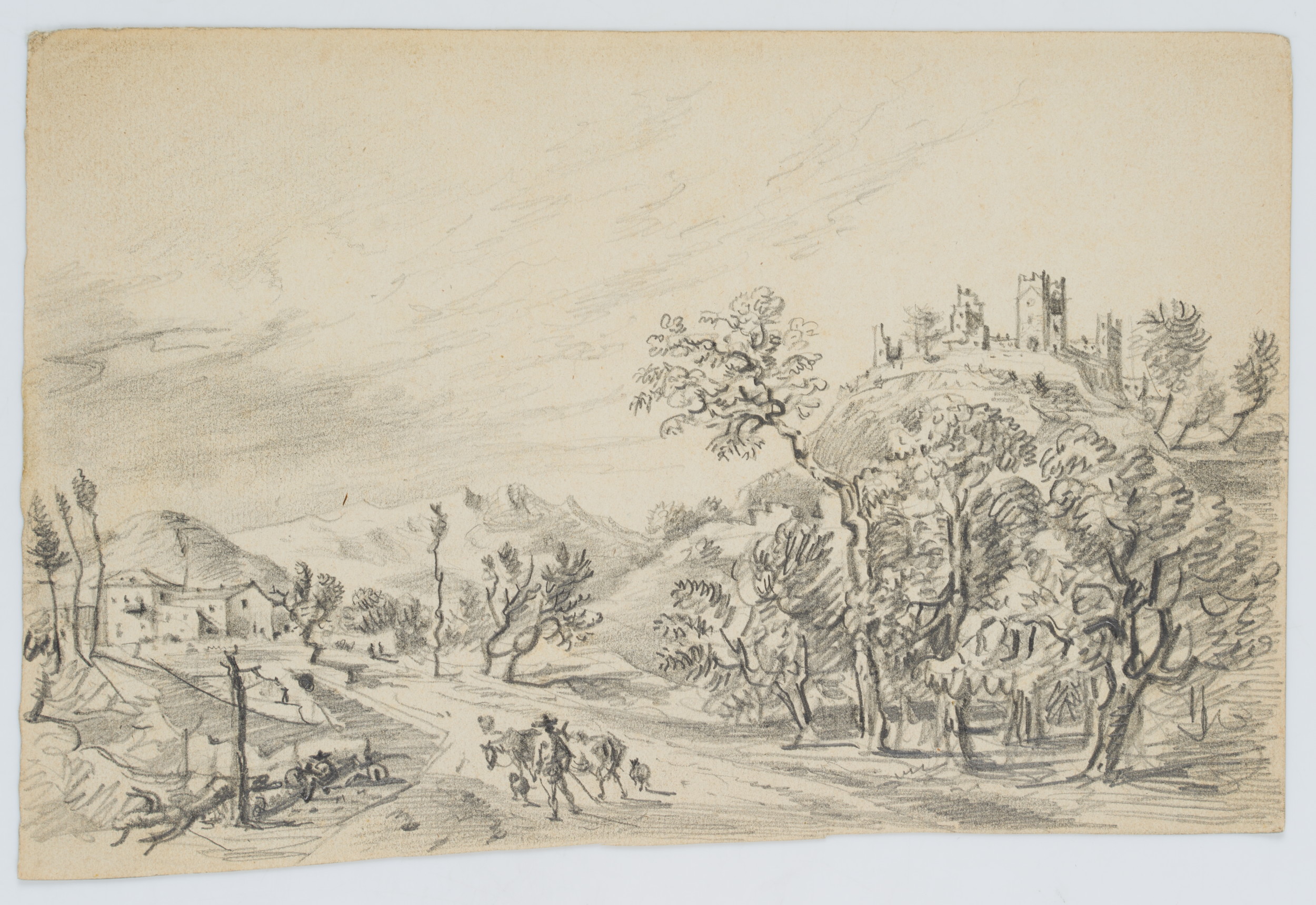 Hügelige mediterrane Landschaft mit Hirte