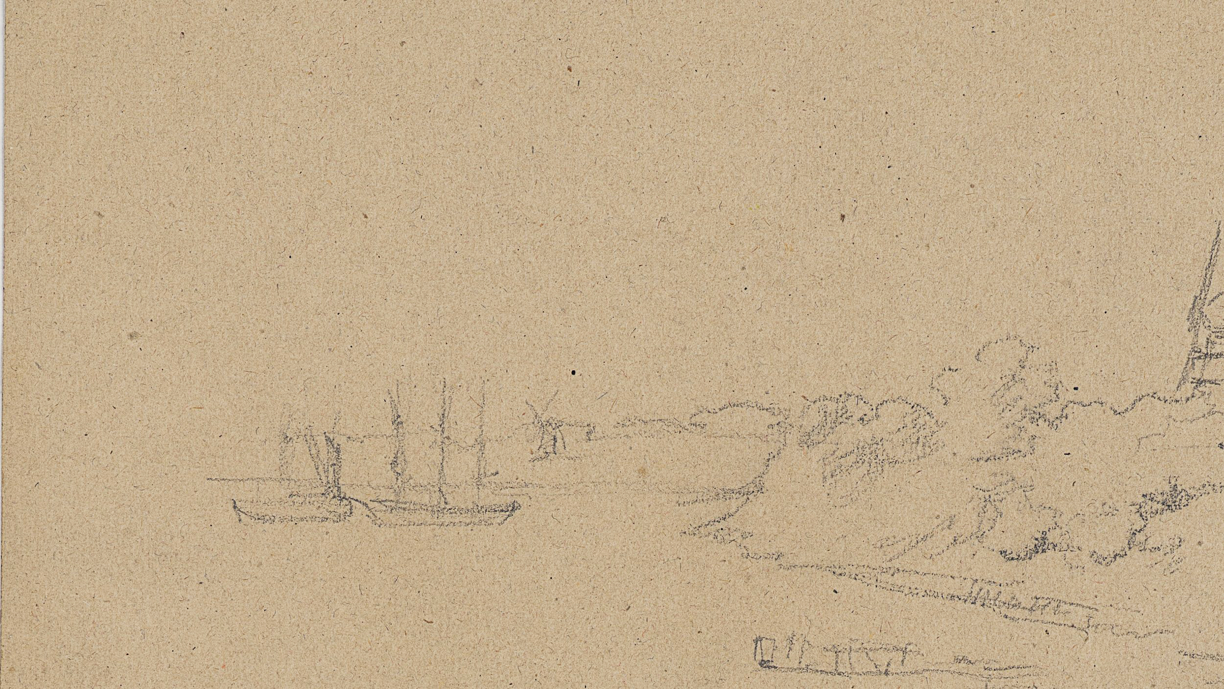 Zweiteilige Landschaftsstudie mit Hafen und Haus