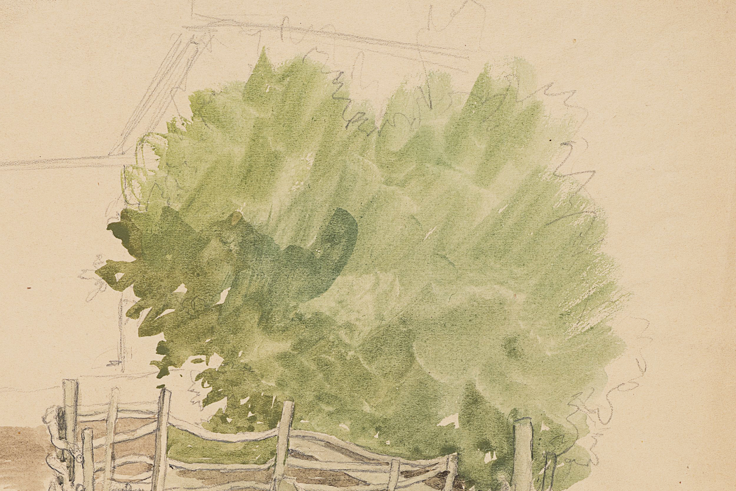 Studie einer Landschaft mit Baum und Zaun