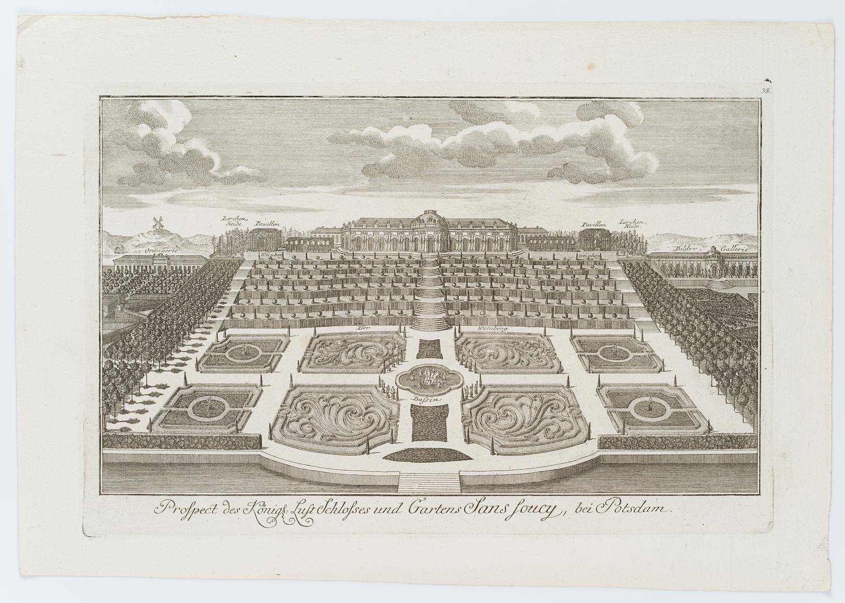 Ansicht des Lustschlosses und Gartens von Sanssouci bei Potsdam