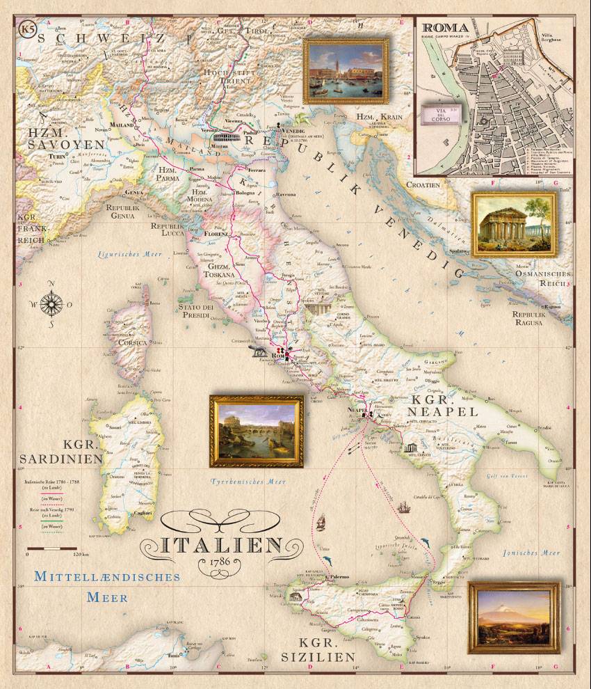 Goethe-Atlas. Faltkarte mit Goethes Reiserouten