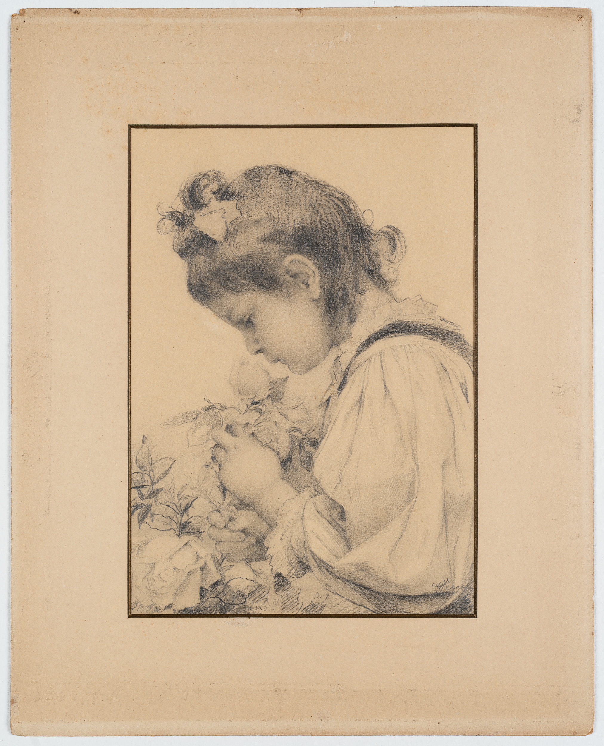 Mädchenportrait mit Rosen. Tochter des Künstlers