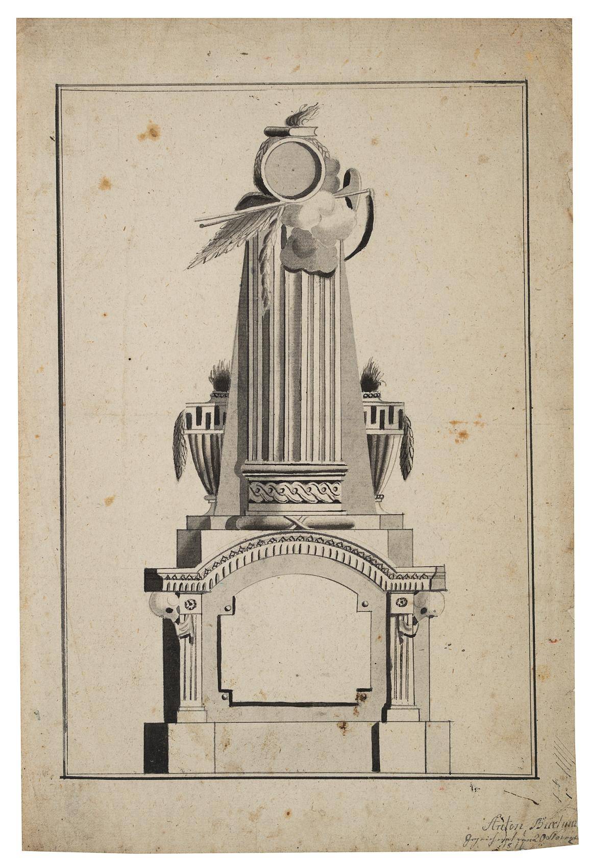 Anton Budma: Klassizistischer Entwurf eines Grabmals oder Epitaphs