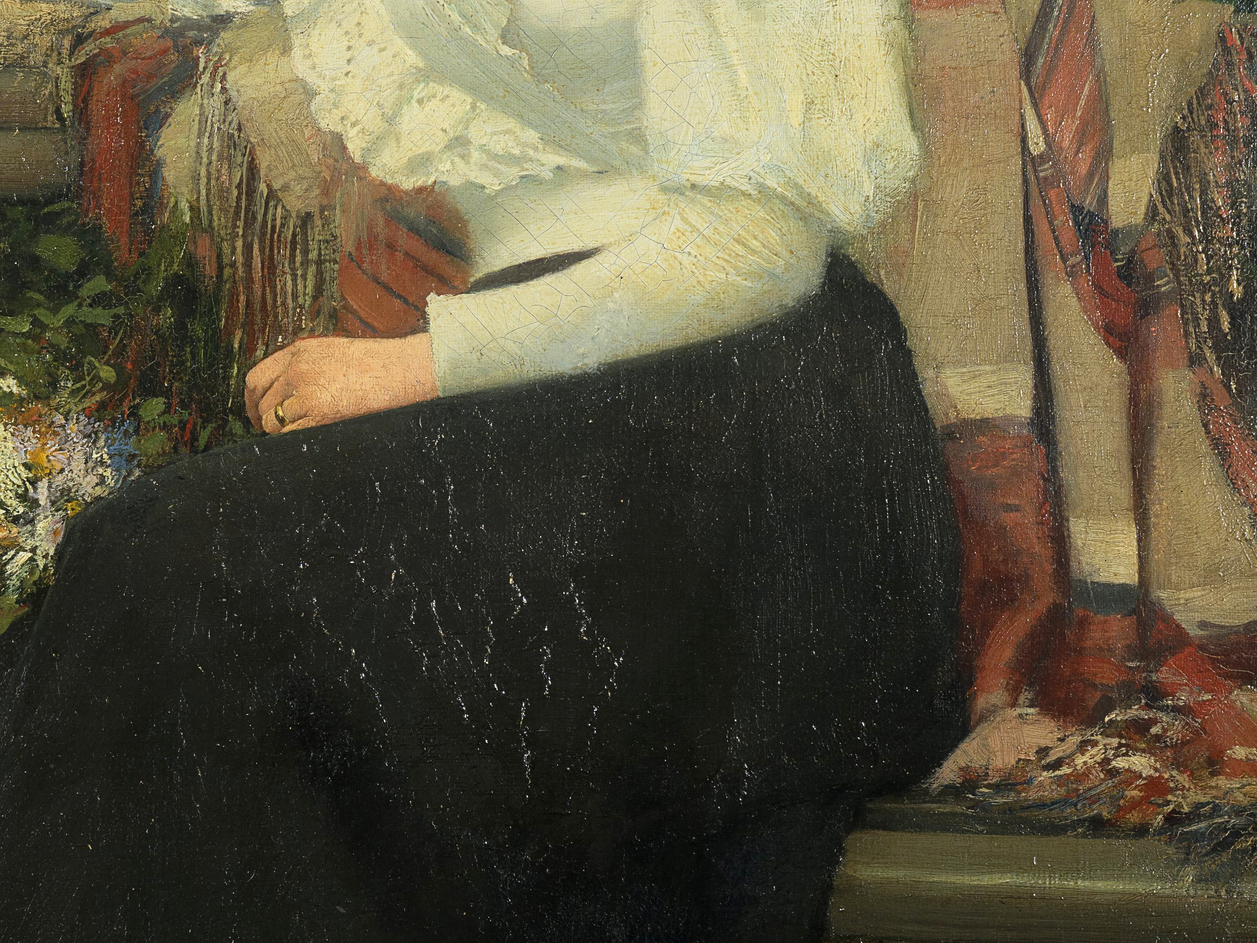 Dame auf Gartenbank