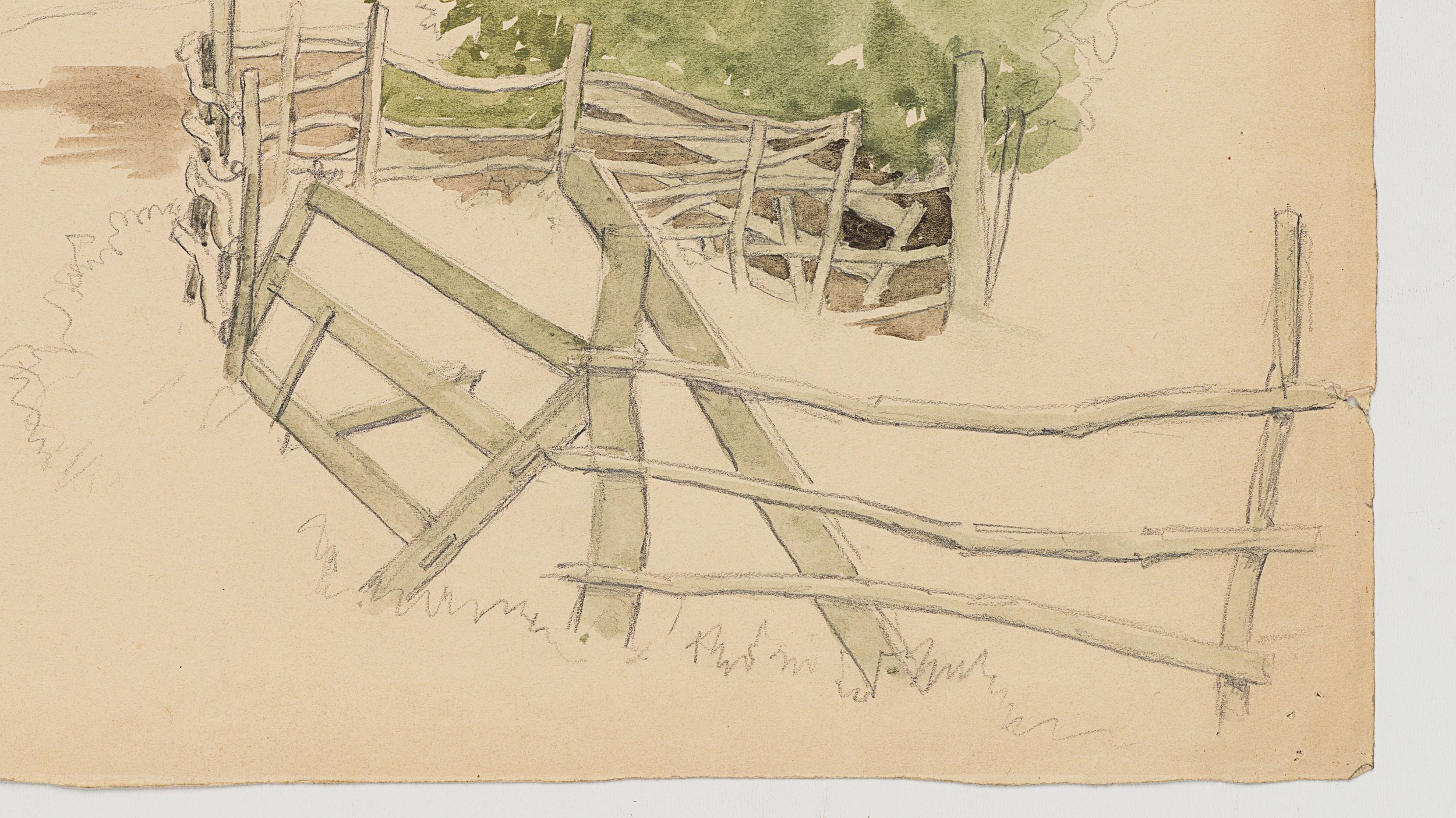 Studie einer Landschaft mit Baum und Zaun