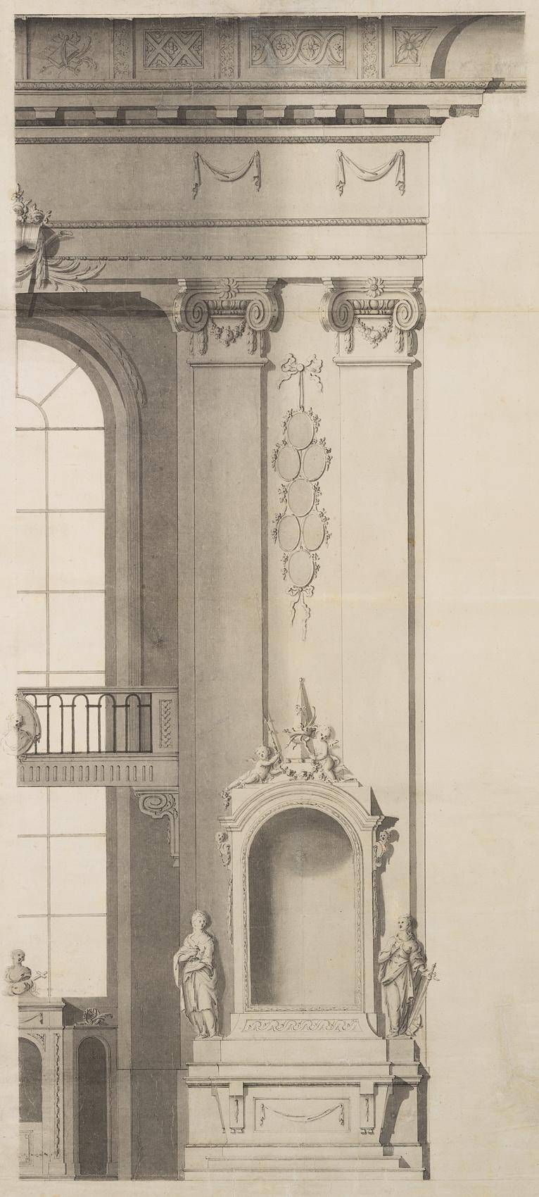 Architektonischer Entwurf mit Figurennische der barocken Kirche St. Verena in Bad Wurzach