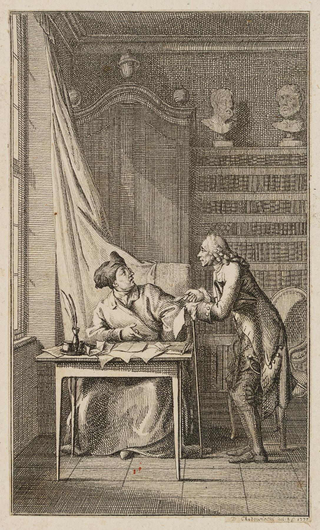 Voltaire in der Bibliothek eines Kunstrichters