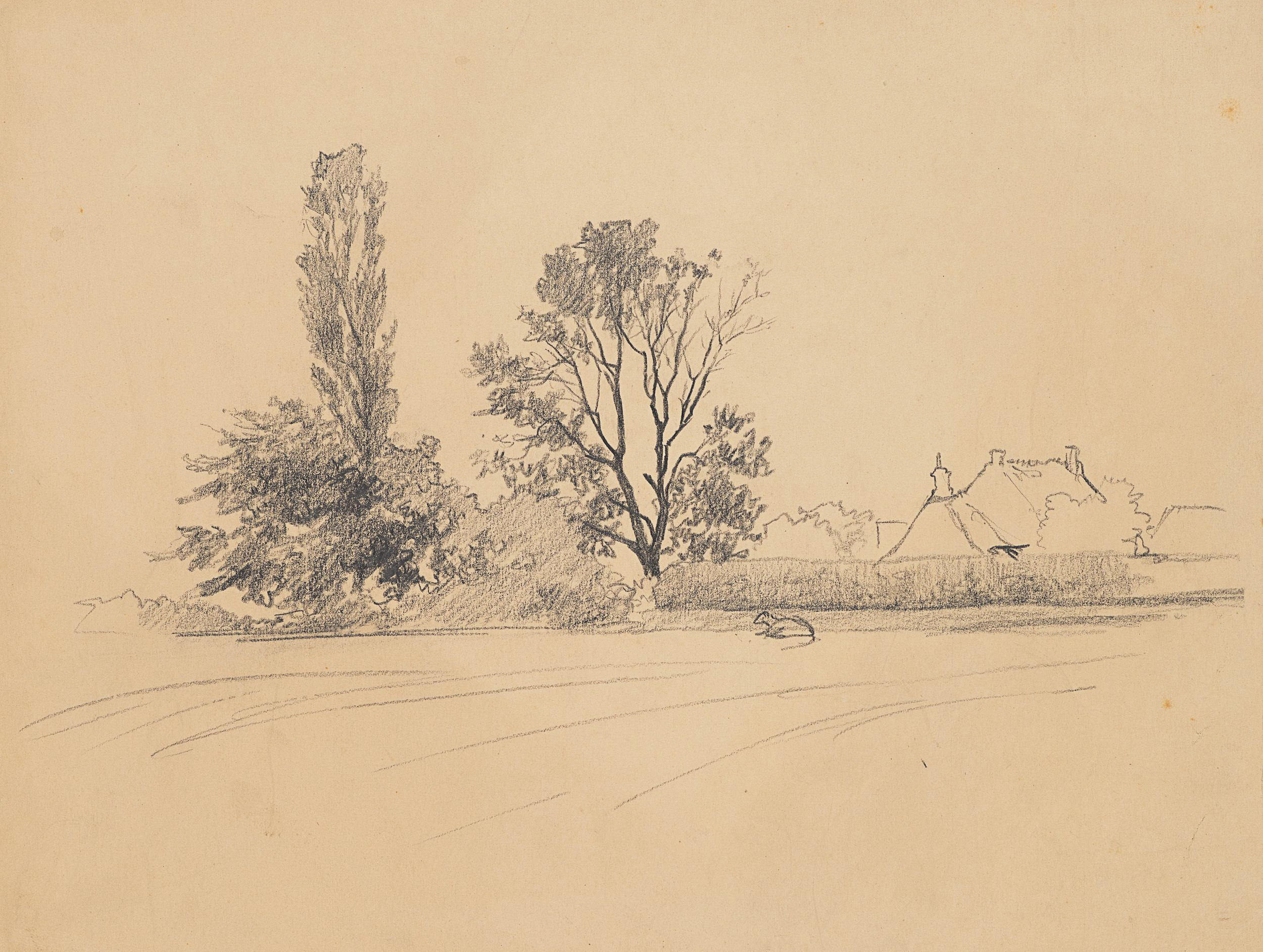 Ländliche Landschaft mit Bäumen und Gehöft
