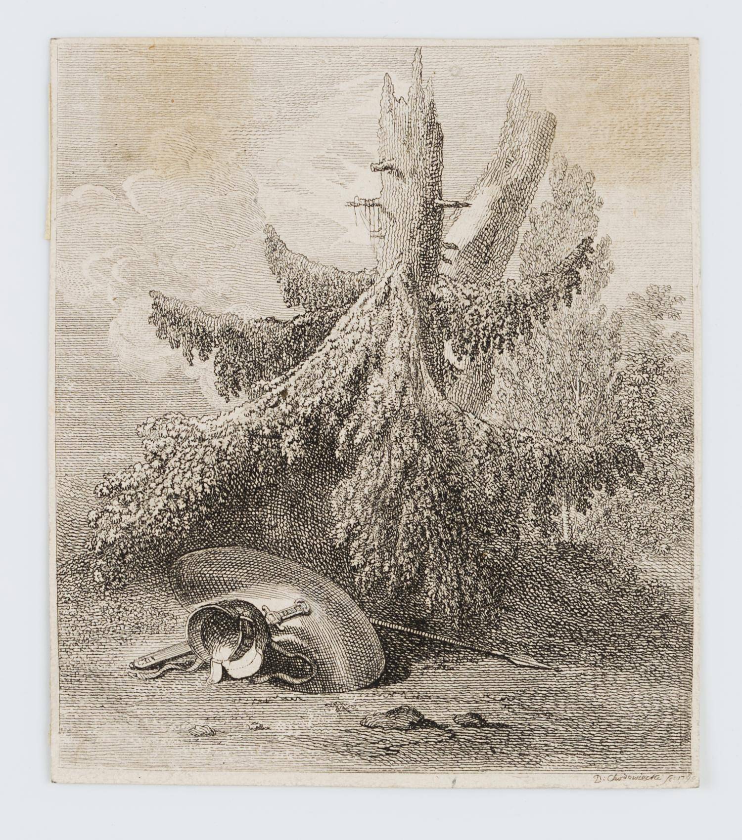 Verlorene Waffen am Baumstumpf