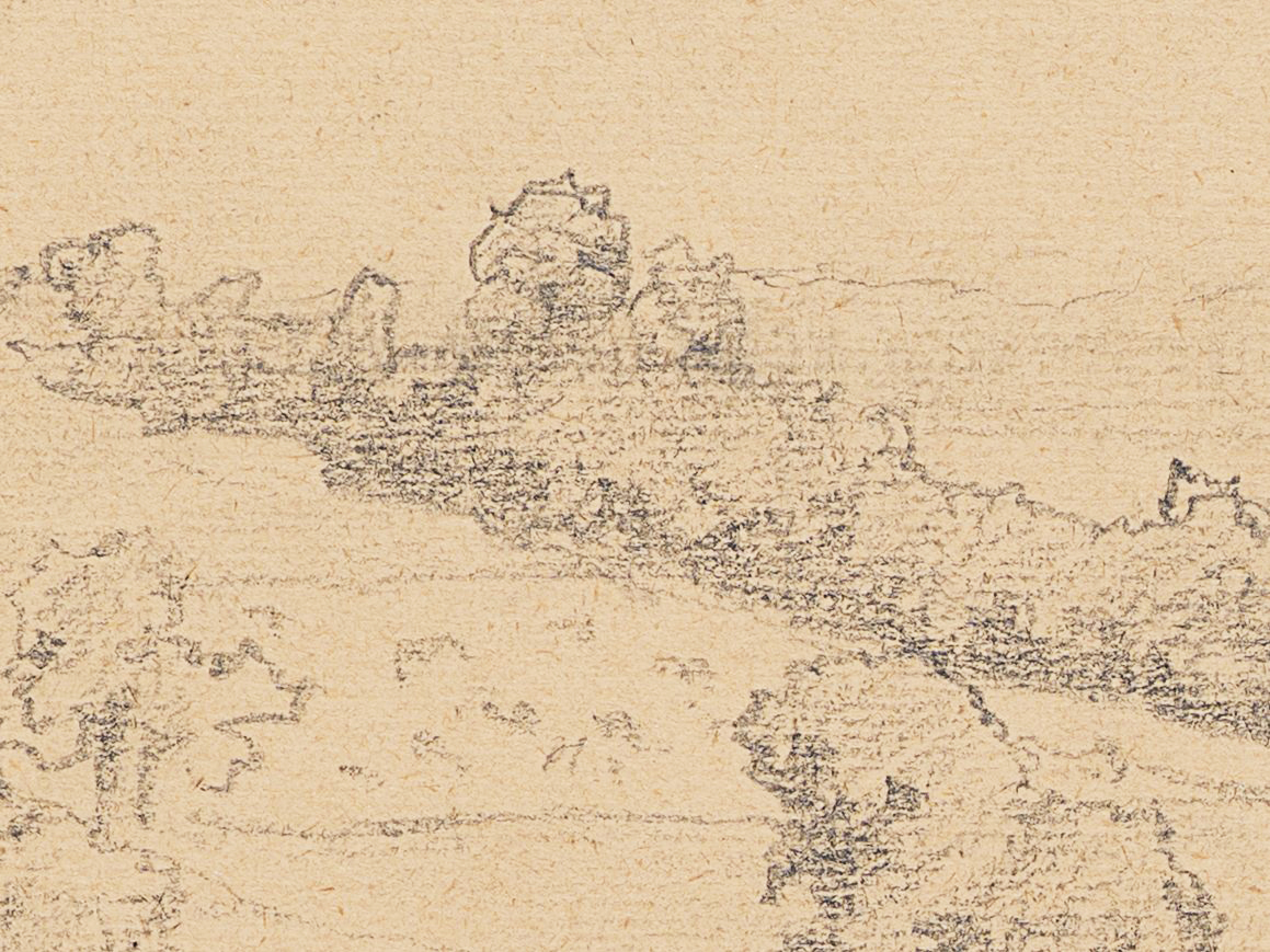 Landschaftsstudie mit Feldern und Bäumen