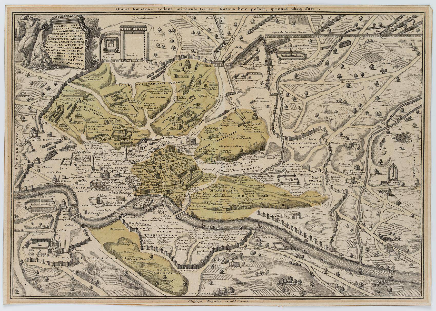 Stadtplan des antiken Rom mit seinen sieben Hügeln