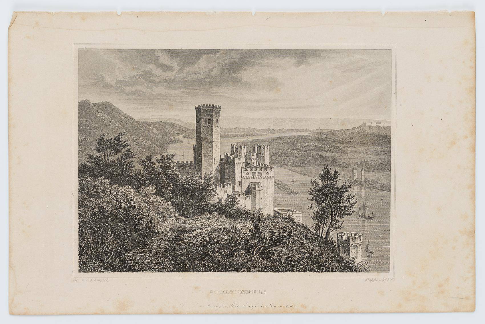 Nach C.Schmeich, Schloss Stolzenfels über dem Rheintal