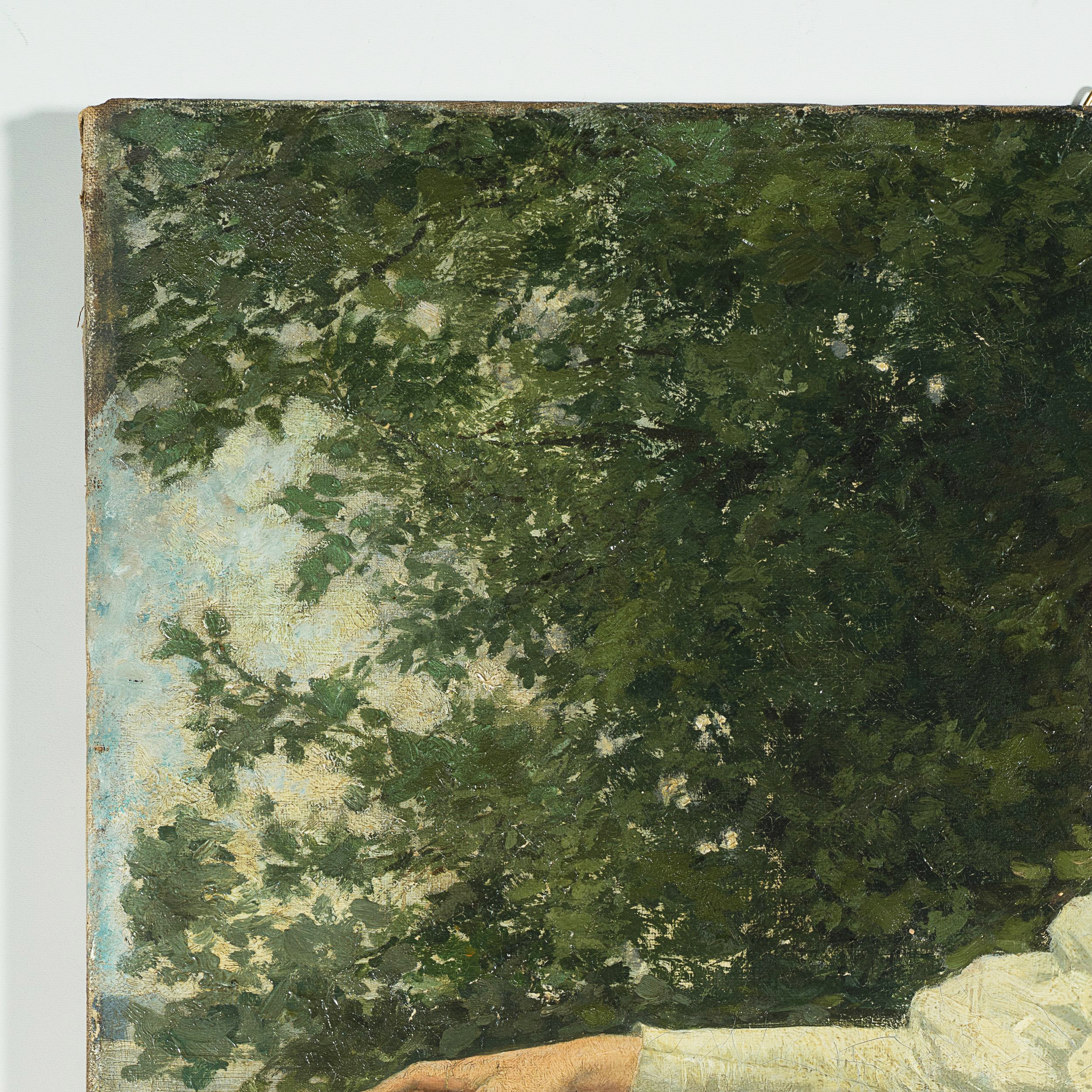 Dame auf Gartenbank