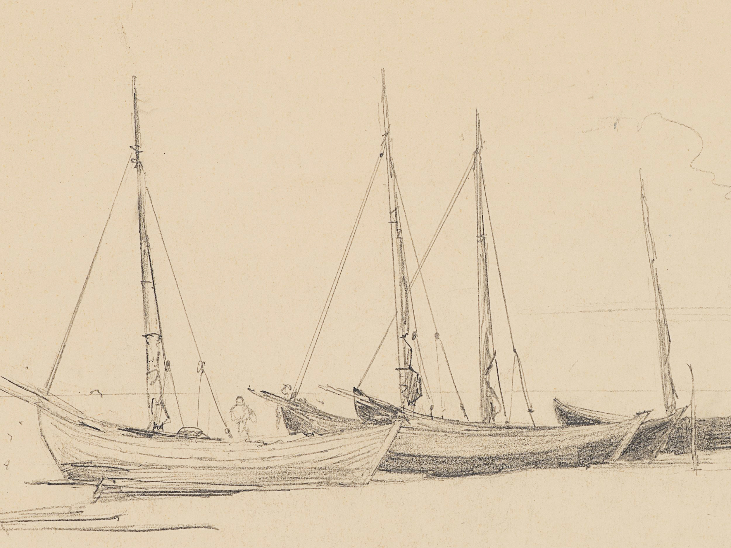 Studie einiger Segelboote mit Landschaft