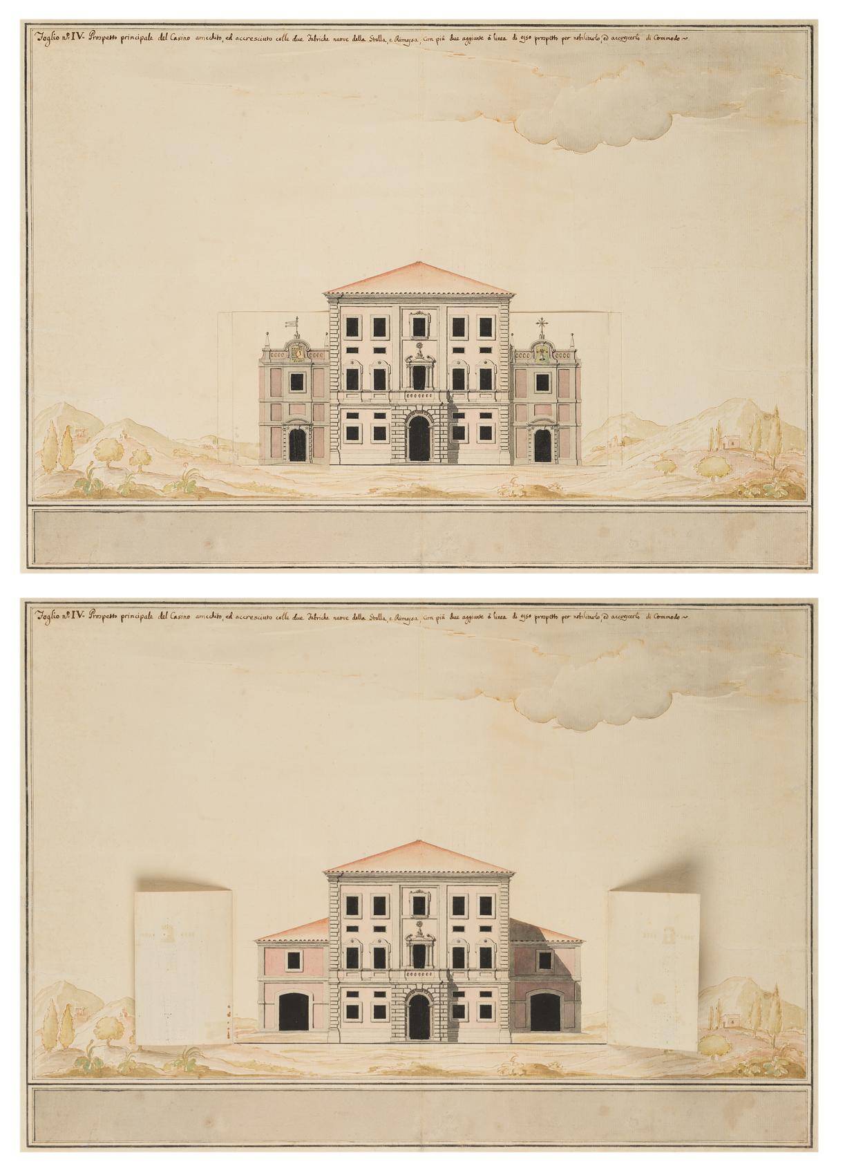 Aufwendiger Entwurf eines barocken Landhauses, "Casino arricchito"