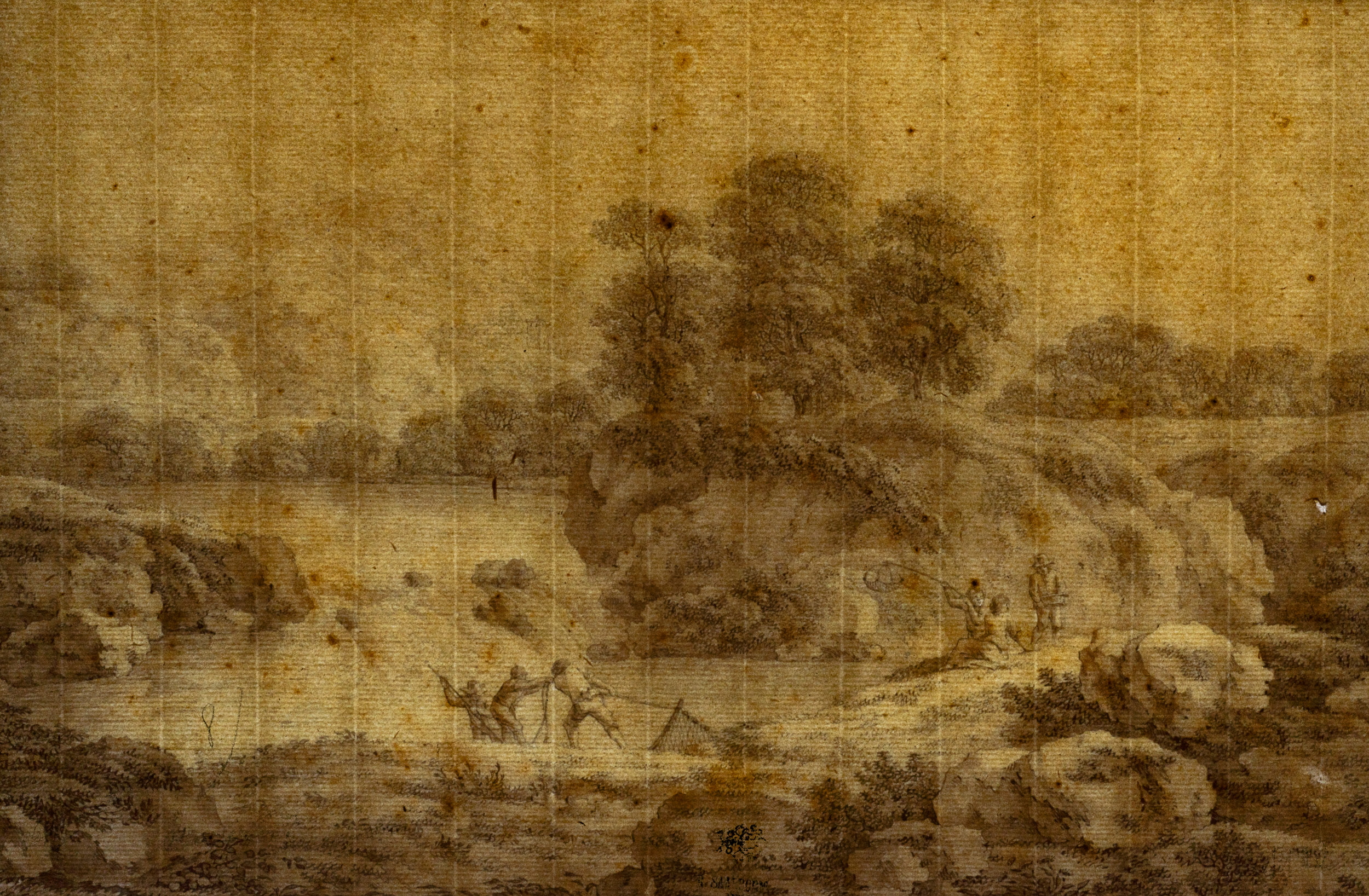 Flusslandschaft mit Fischern