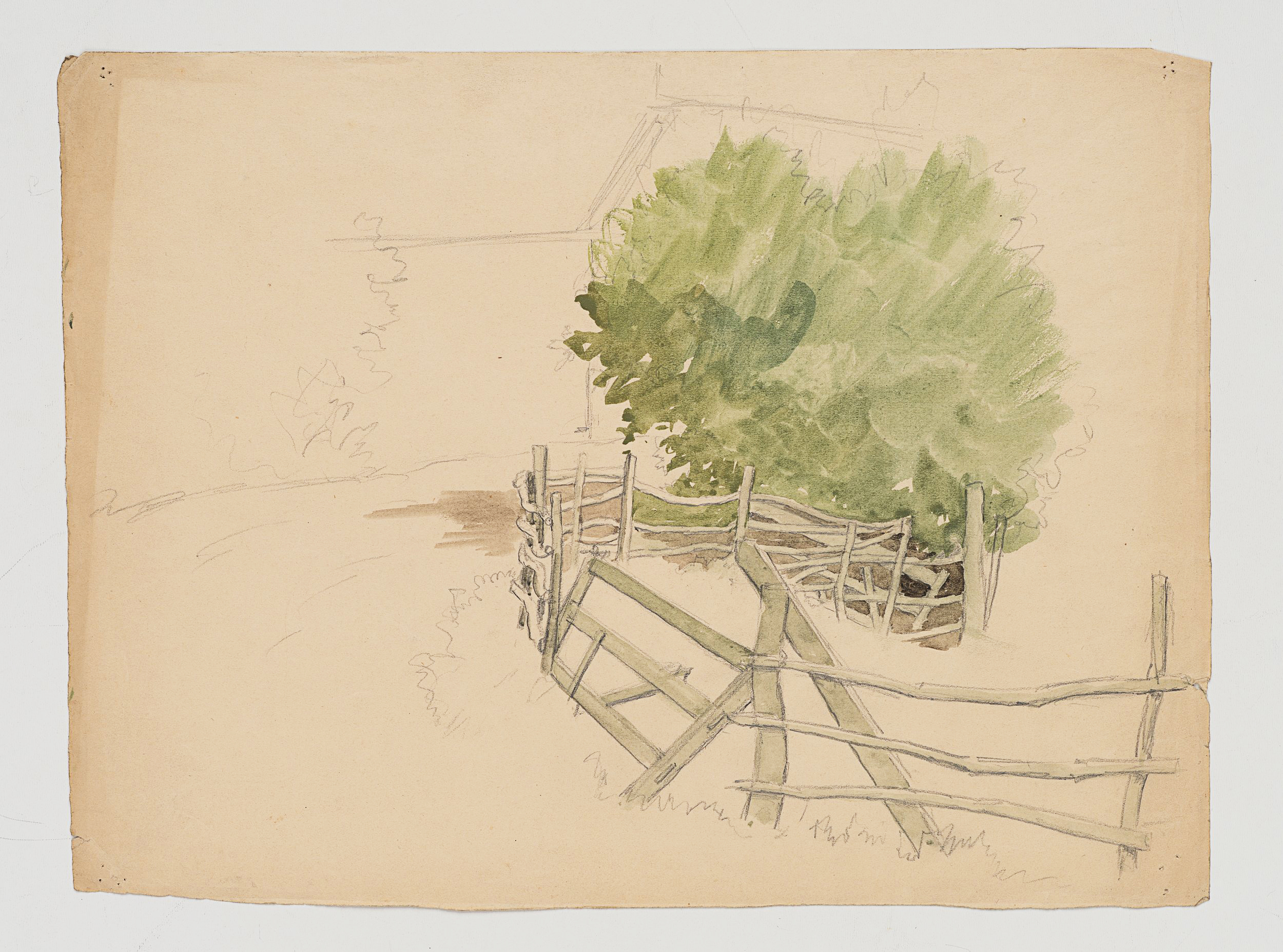 Studie einer Landschaft mit Baum und Zaun