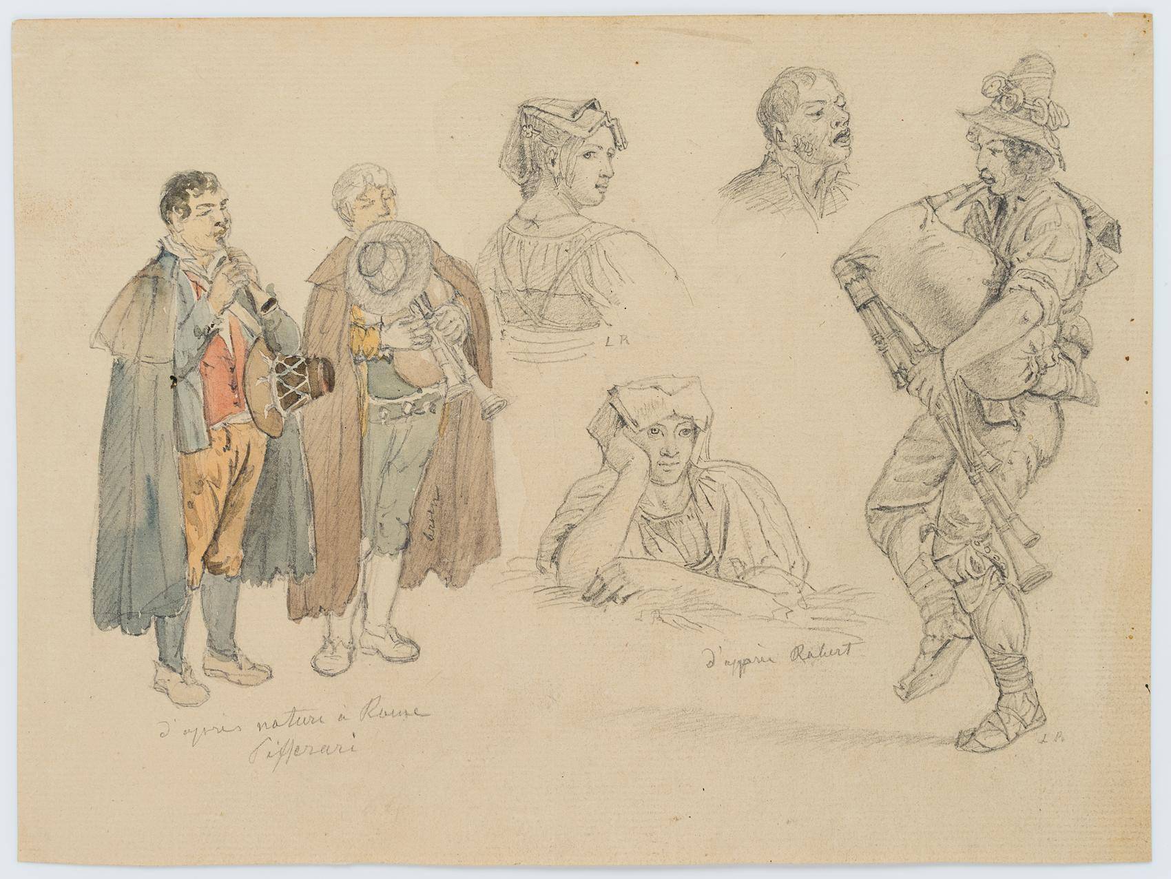Figurenstudie, Musizierende Pifferari und Römerinnen