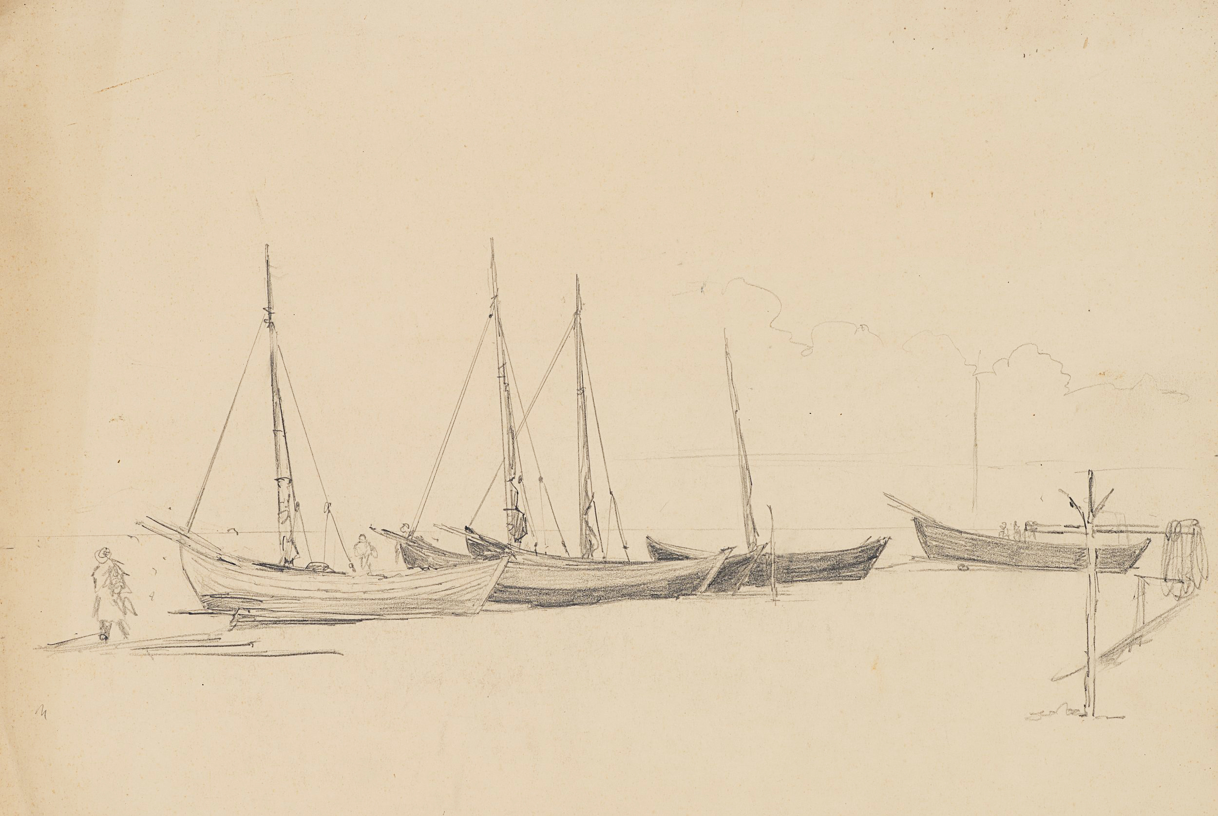 Studie einiger Segelboote mit Landschaft