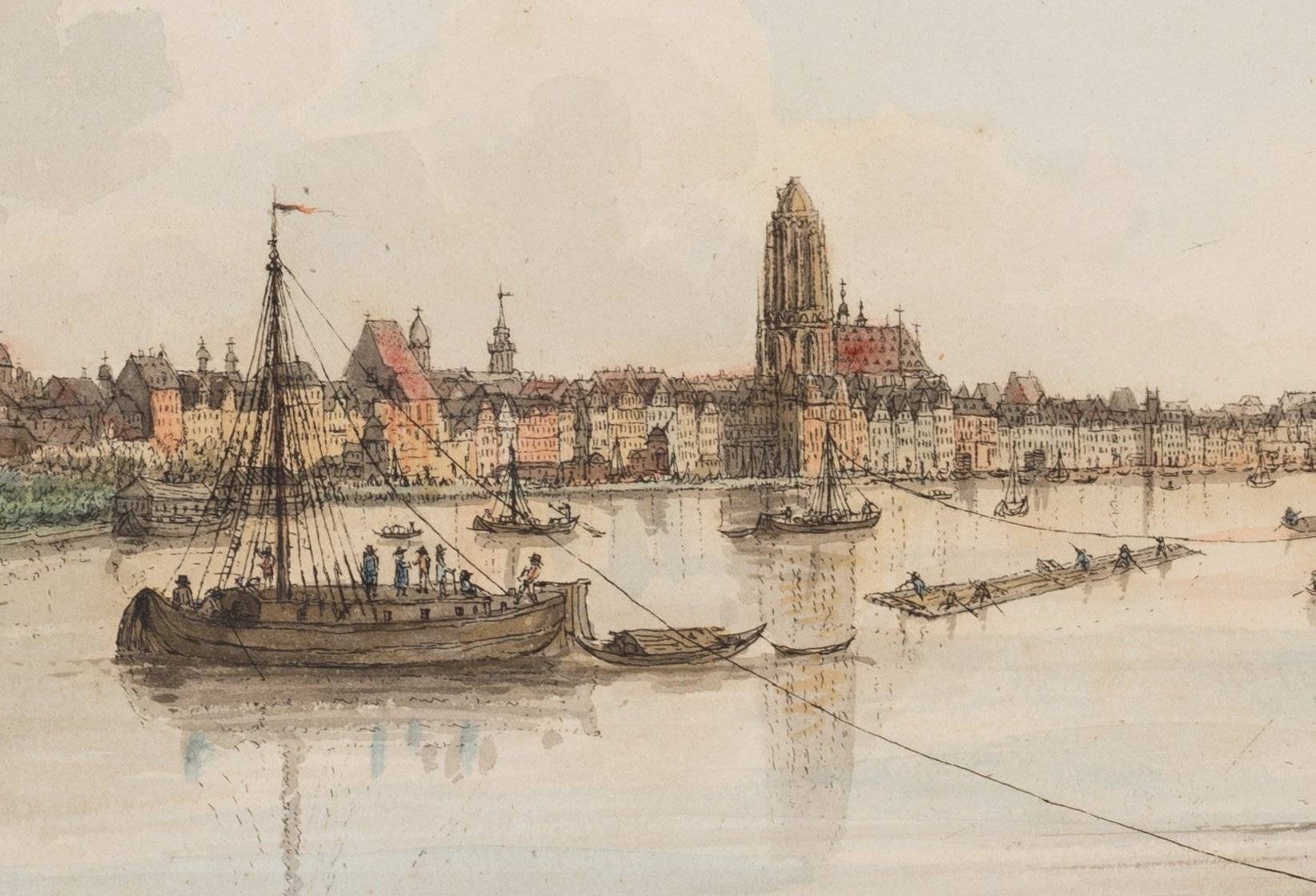 Ansicht von Frankfurt am Main mit Treidelschiffern