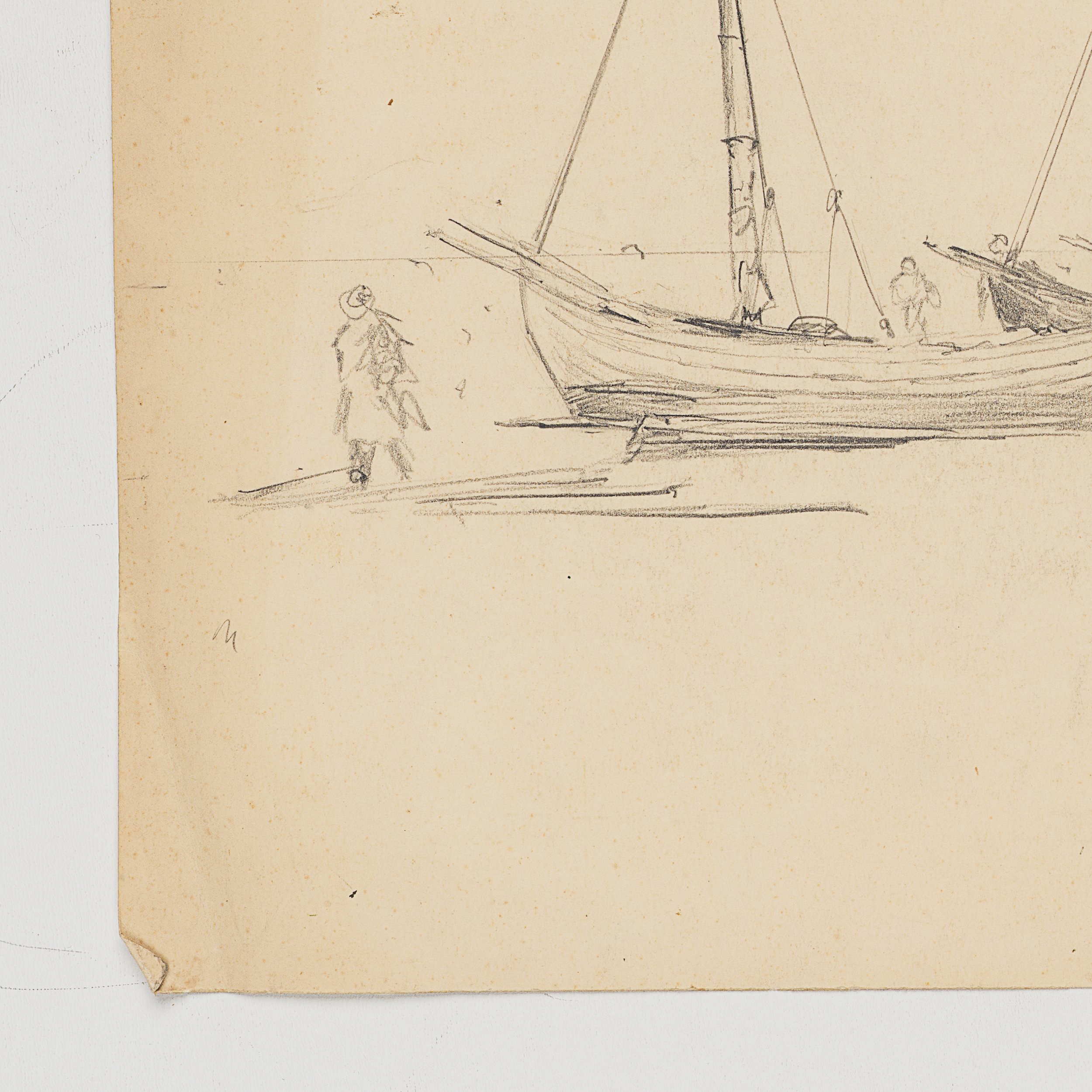 Studie einiger Segelboote mit Landschaft