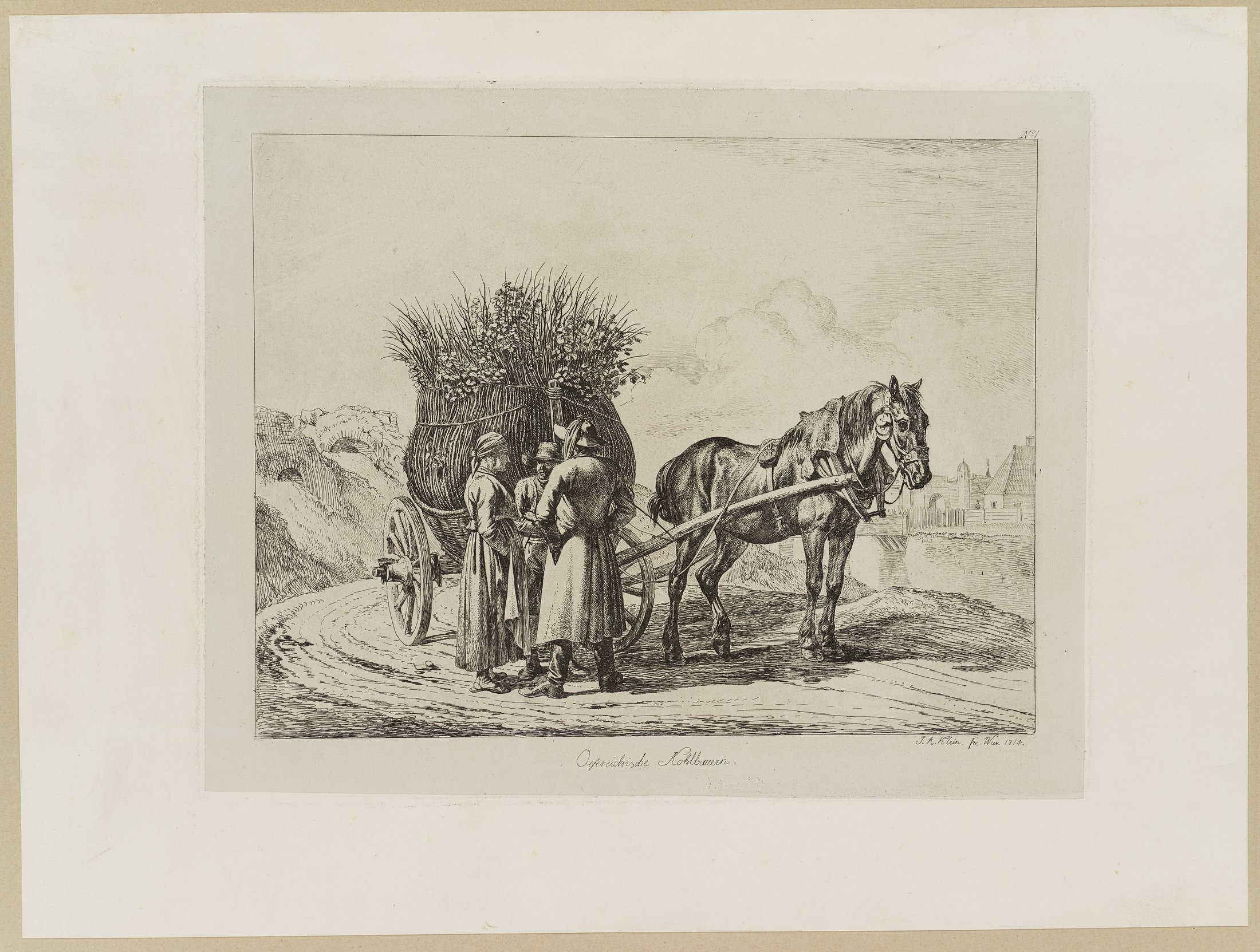 Ã–sterreichische Kohlbauern mit Pferdewagen