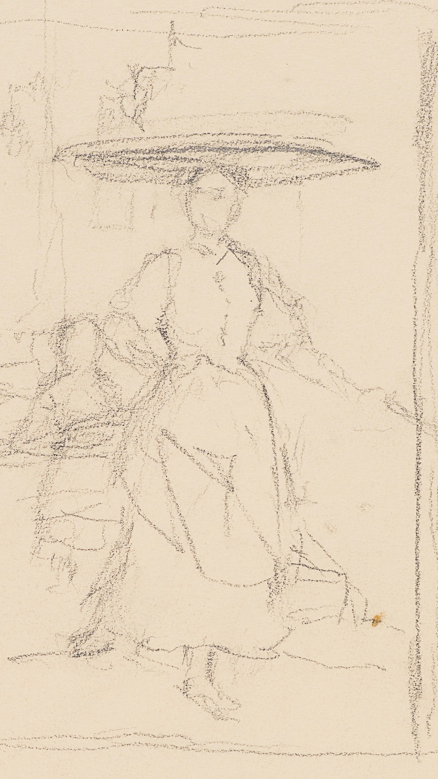Stehende Frau mit breitem Hut