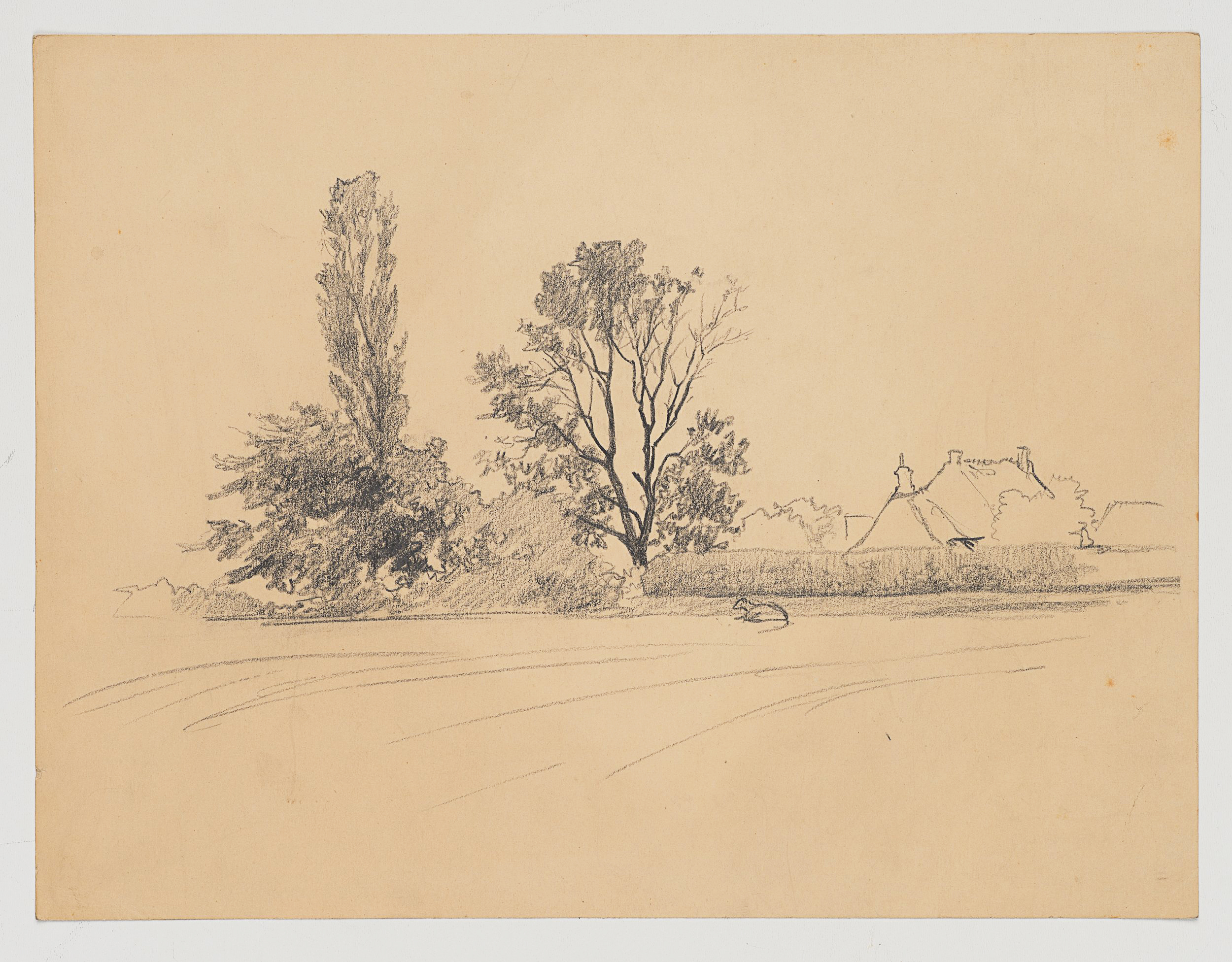 Ländliche Landschaft mit Bäumen und Gehöft