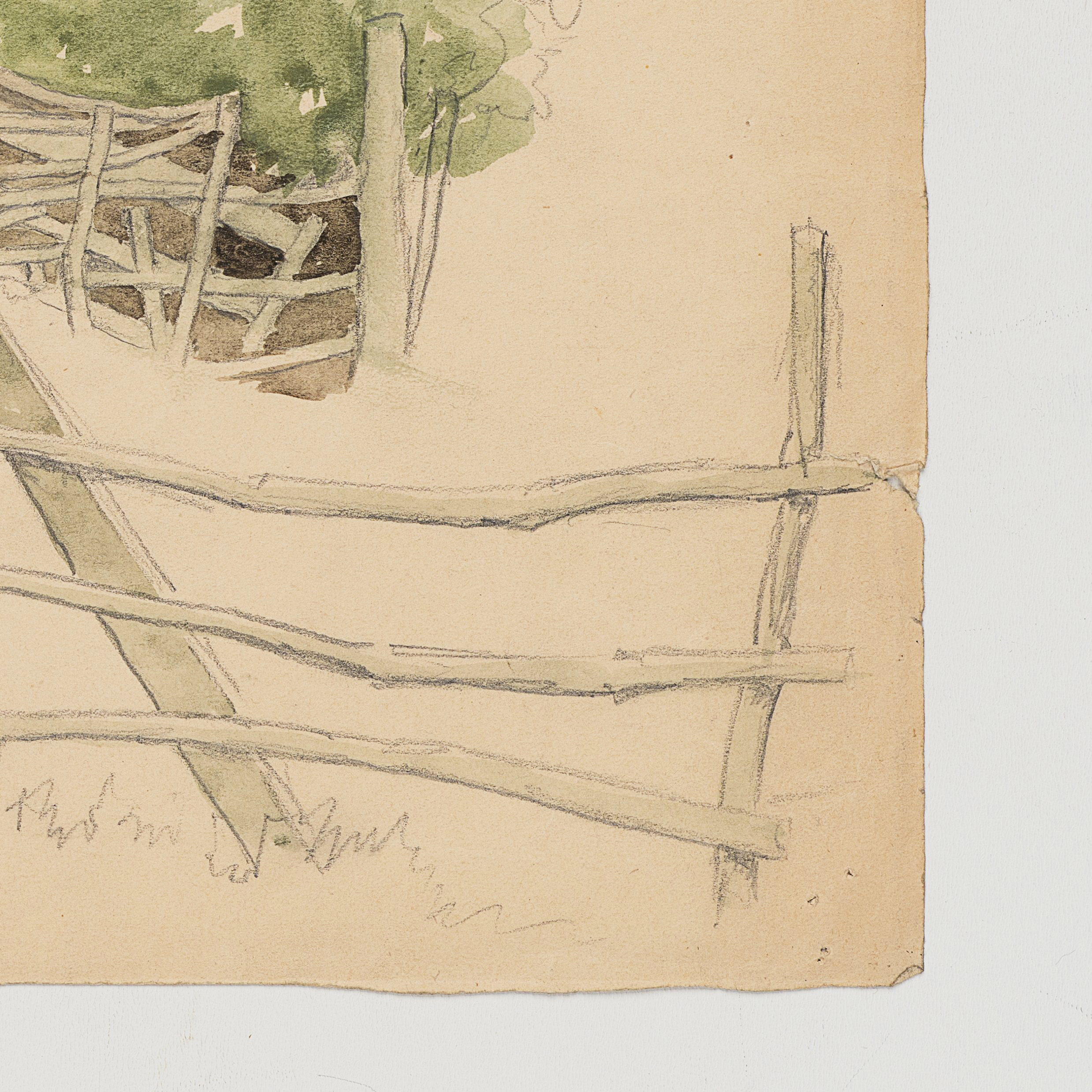 Studie einer Landschaft mit Baum und Zaun