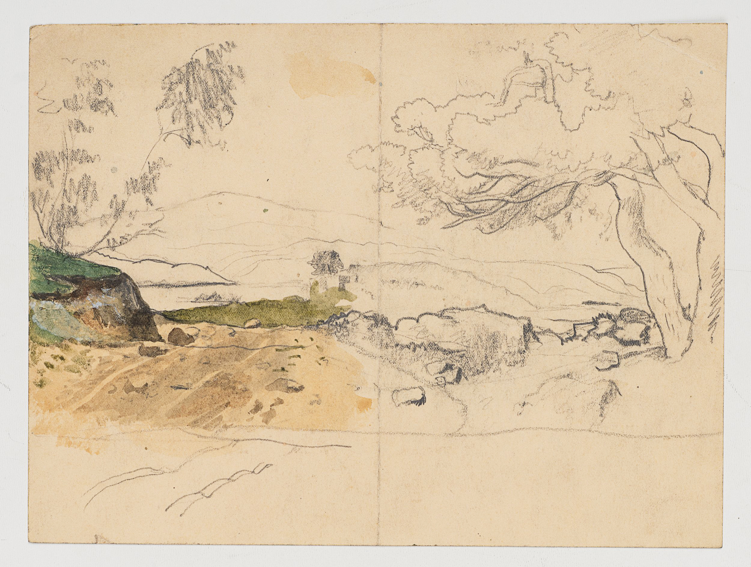Landschaftsstudie mit Baum und Felsen