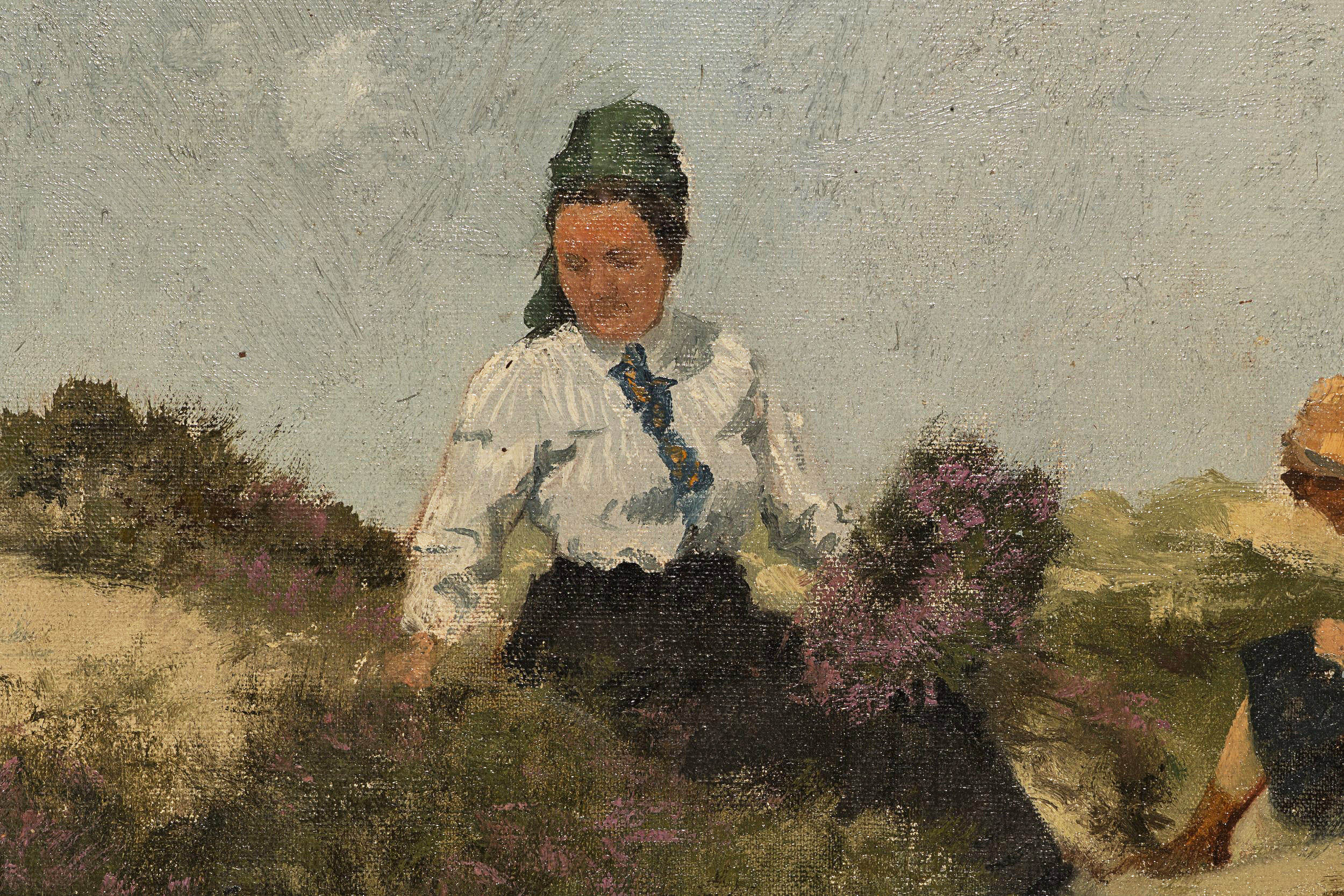 Frauen beim Heidekrautsammeln in den Dünen