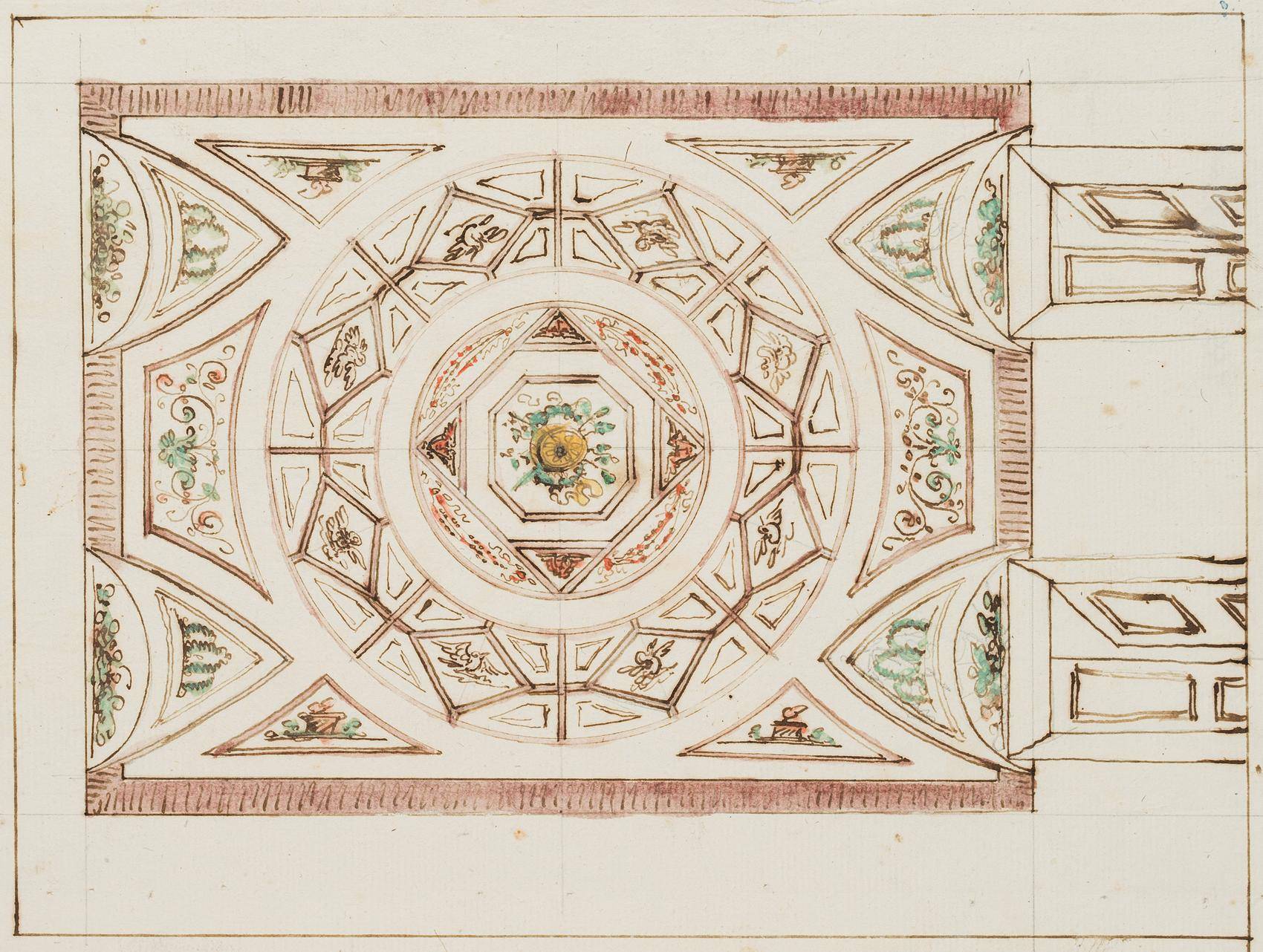 Entwurf eines Deckengewölbes mit Kreismotiv