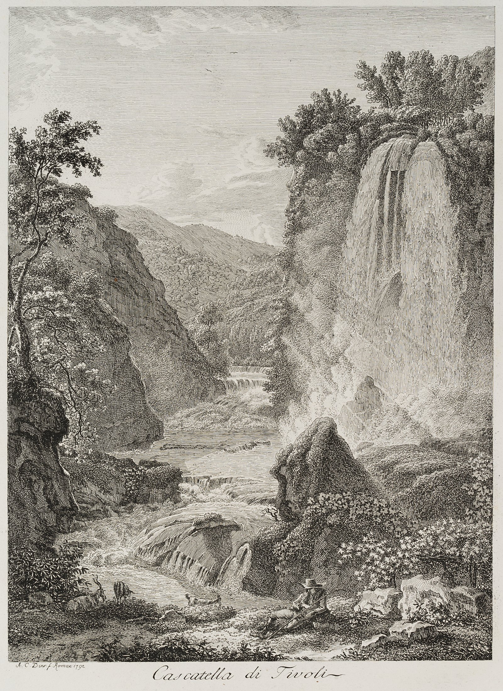 Romantische Ansicht der groÃŸen Kaskade von Tivoli