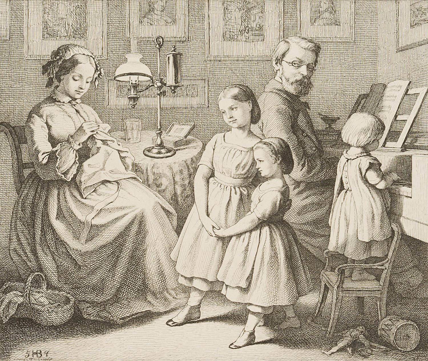 Familienglück in Stube mit Piano