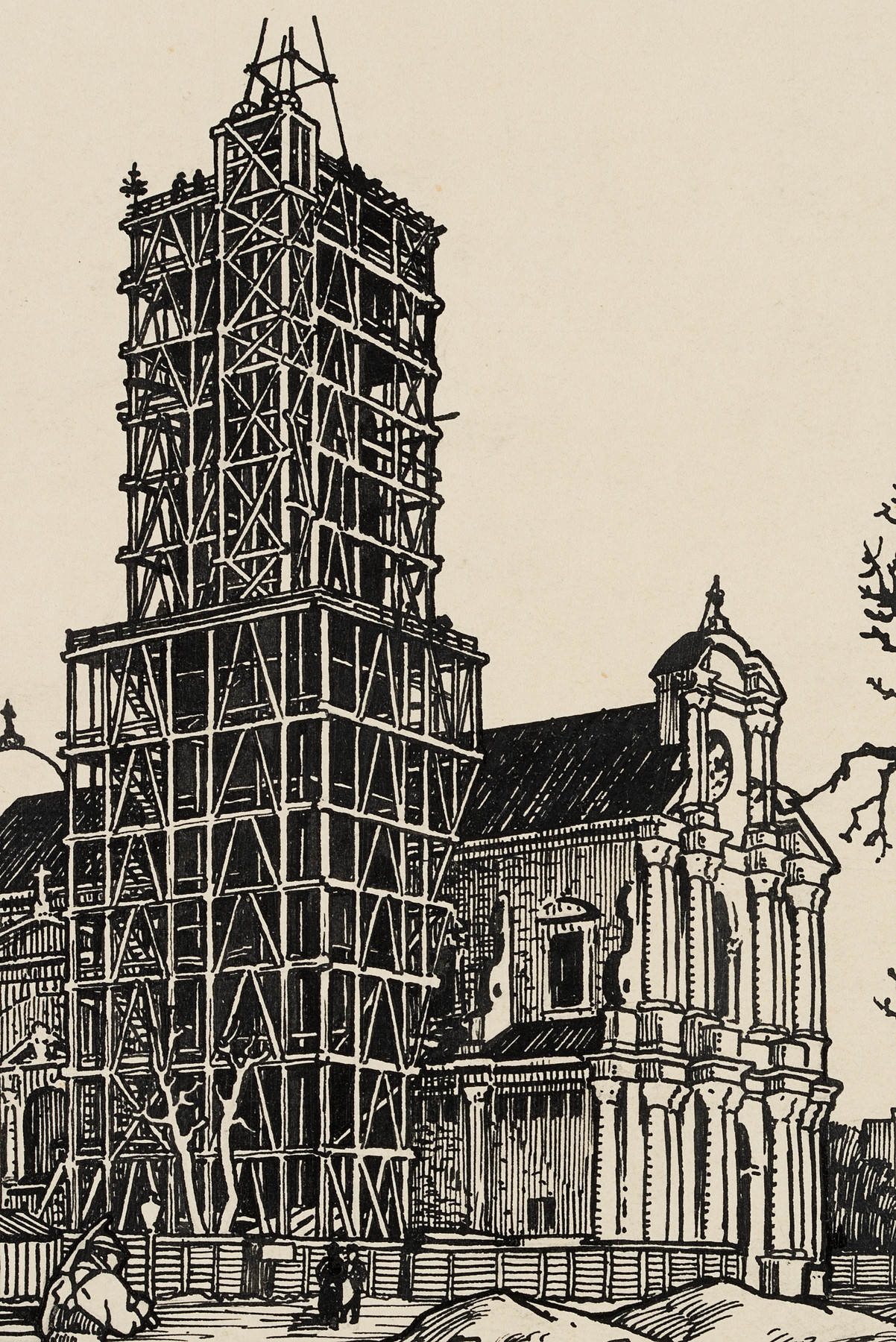 "Turmbau", Baustelle der Neuen Pfarrkirche St. Margaret in München-Sendlingen