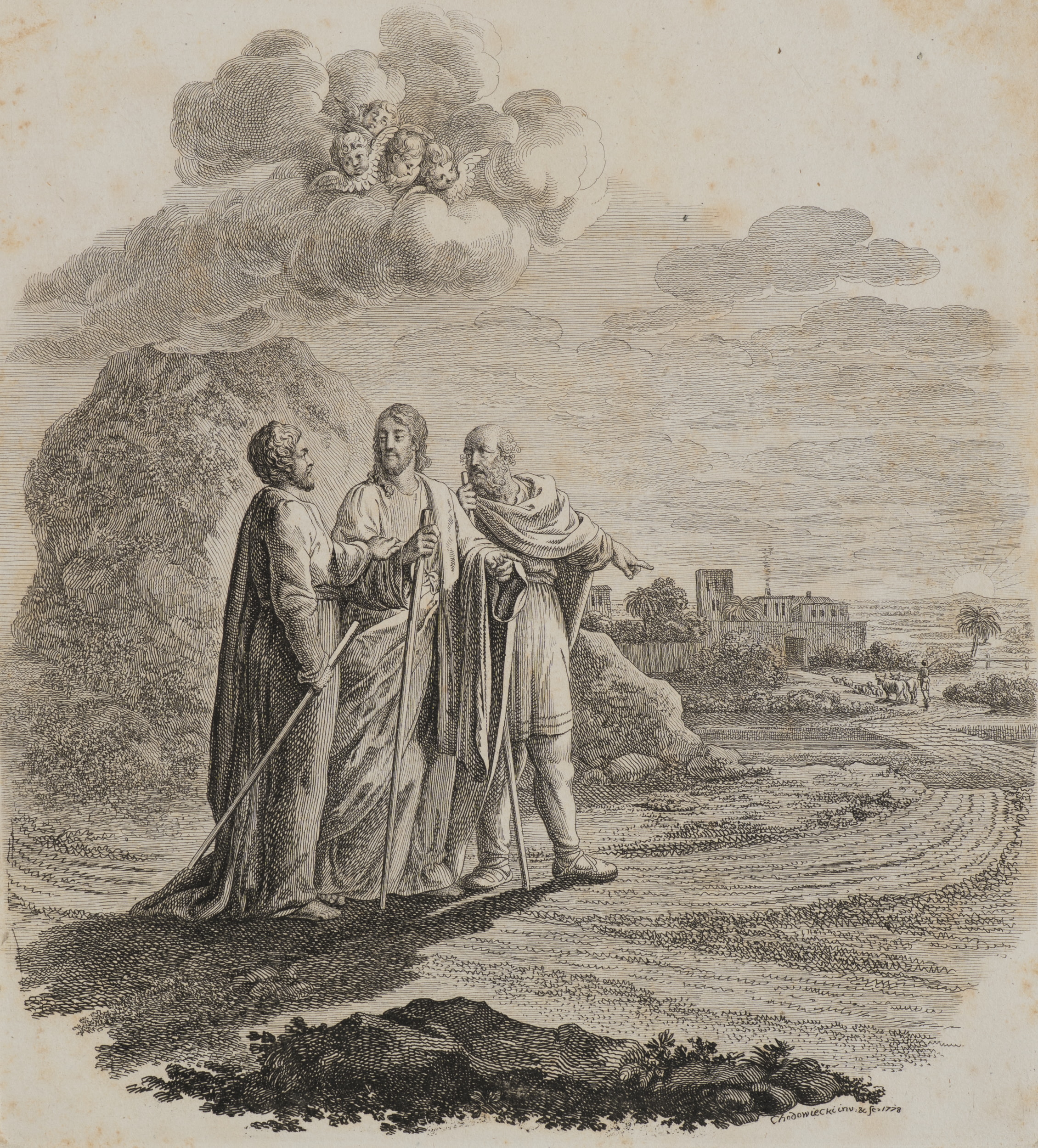 Die Jünger zu Emaus. Erstes Blatt