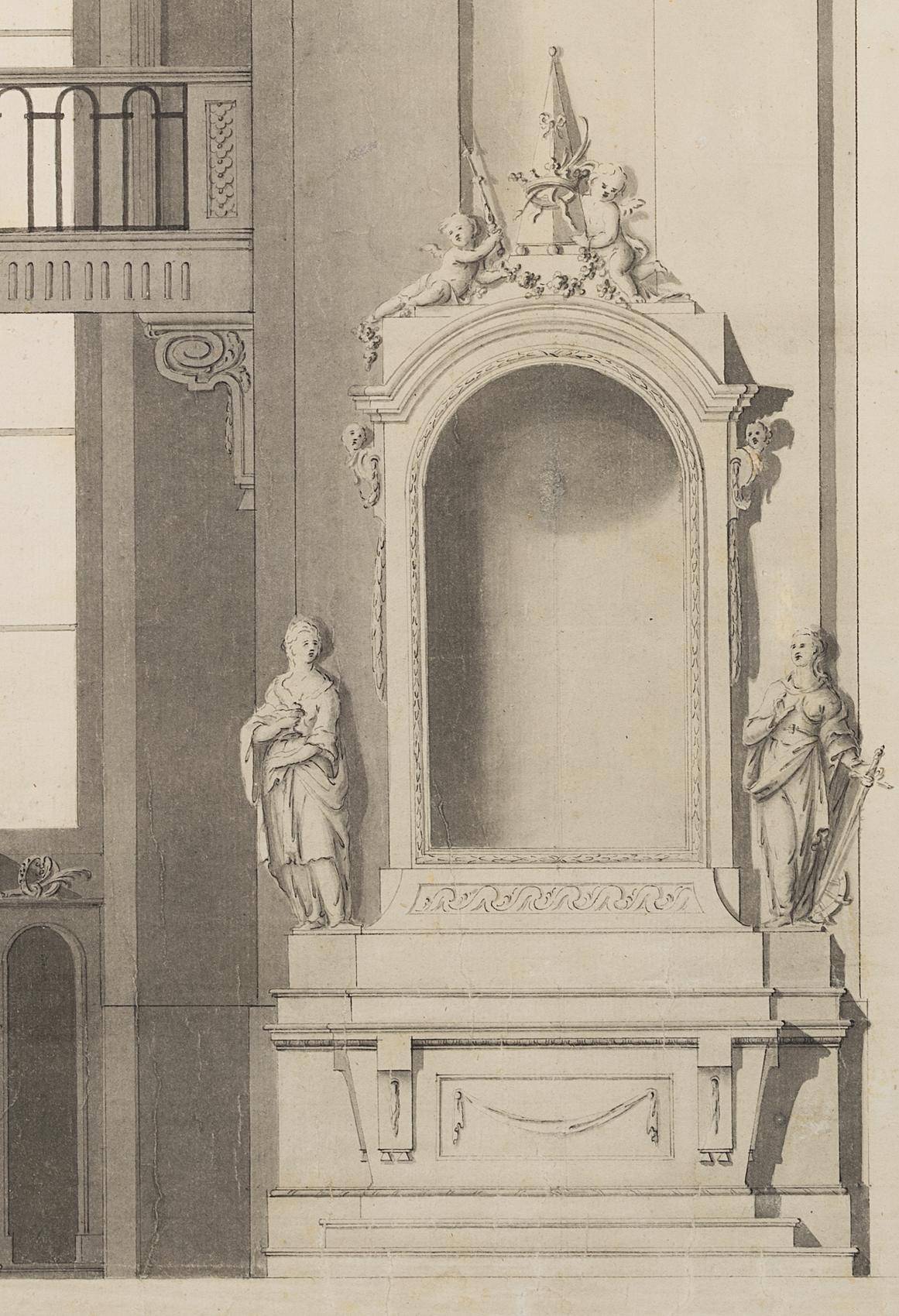 Architektonischer Entwurf mit Figurennische der barocken Kirche St. Verena in Bad Wurzach