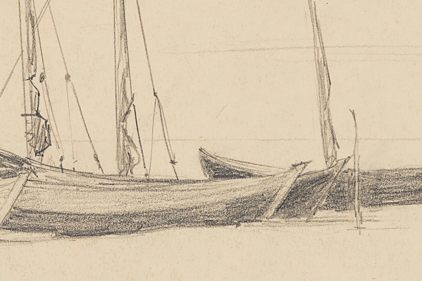 Studie einiger Segelboote mit Landschaft