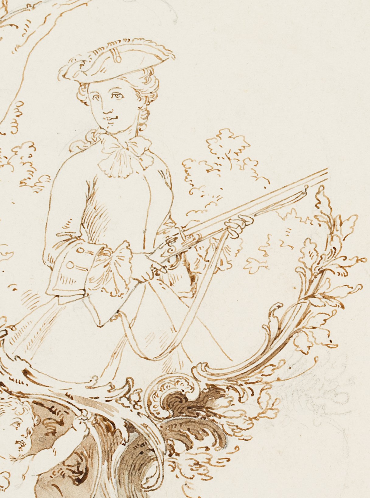Dekorstudien für Schloss Schleißheim, Medaillons mit Mädchen bei der Jagd und als Gärtnerin