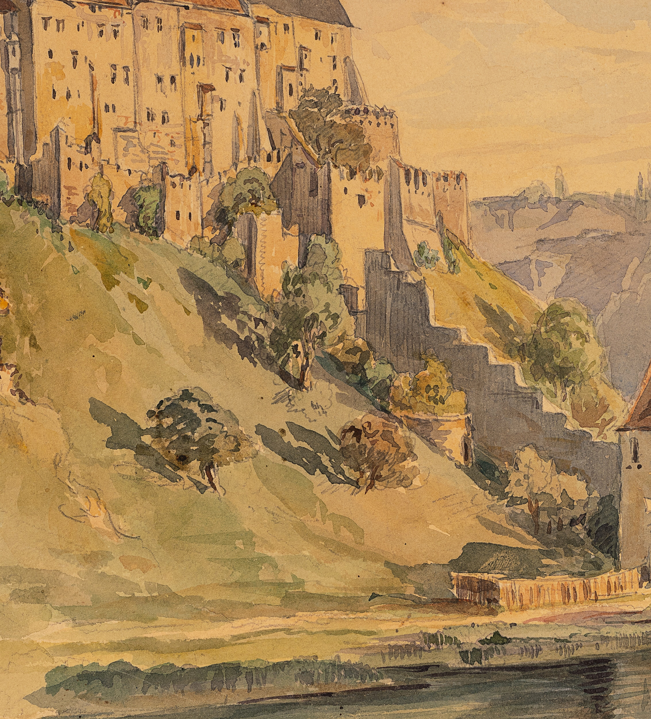 Wöhrsee mit Hauptburg der Festung Burghausen