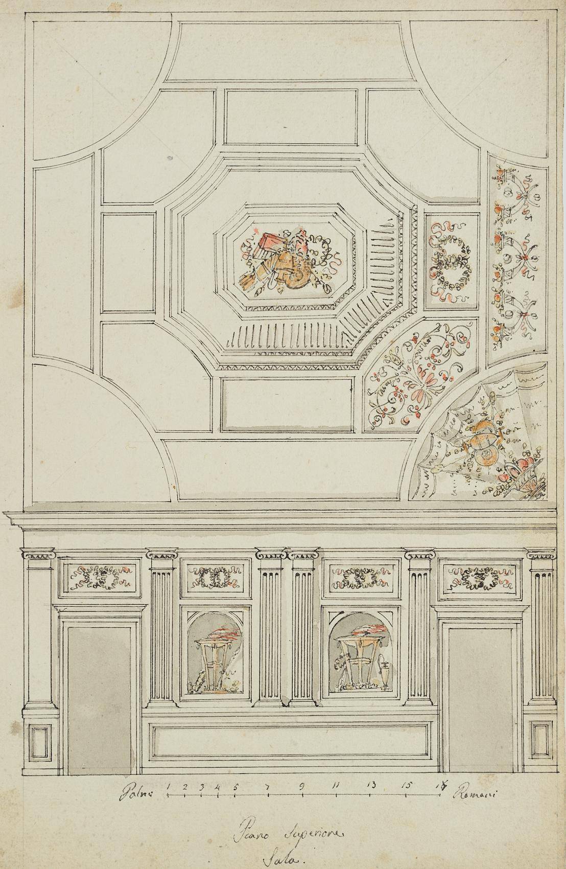 Wandansicht mit Deckenentwurf im Renaissancestil