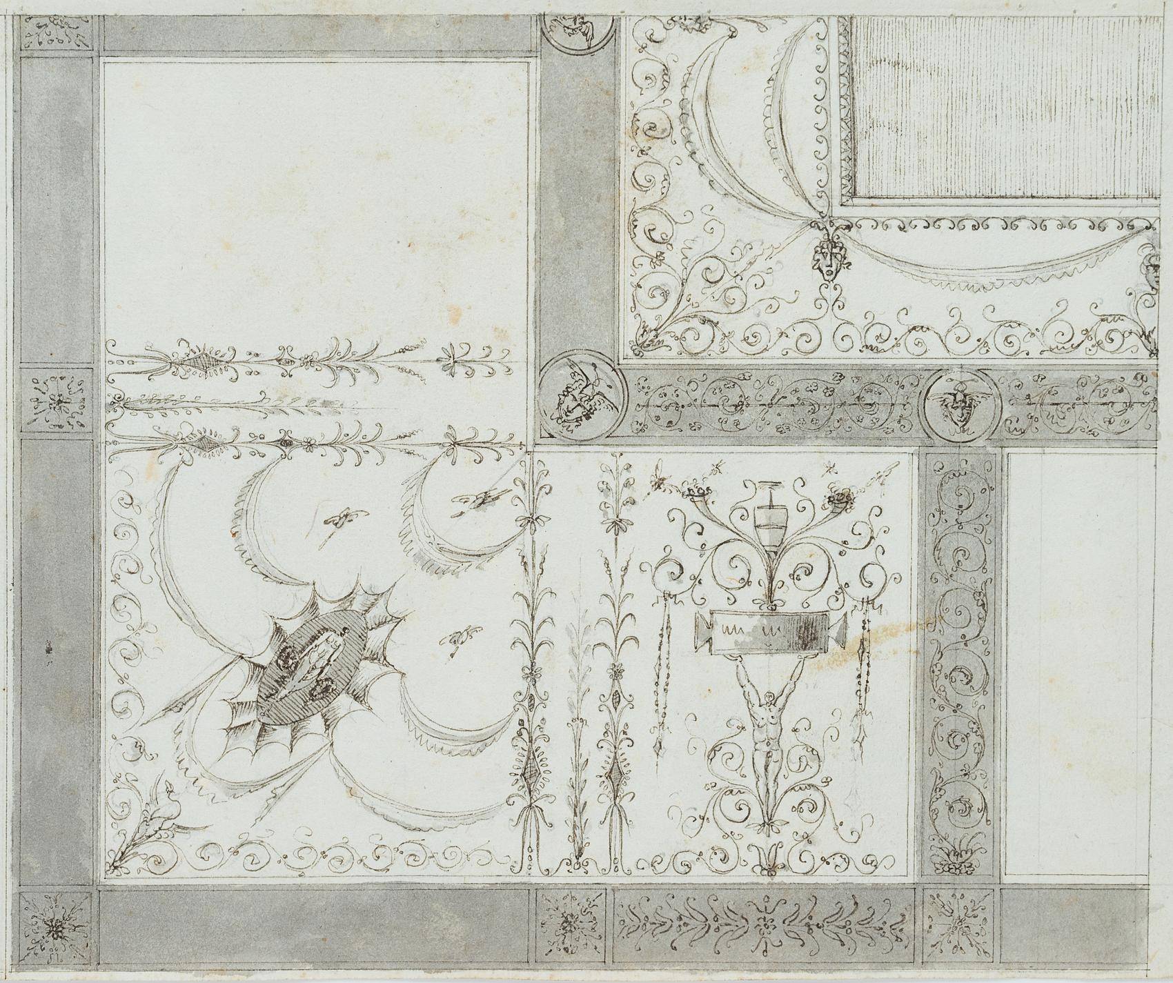 Entwurf einer Deckendekoration mit Arabesken und Figuren