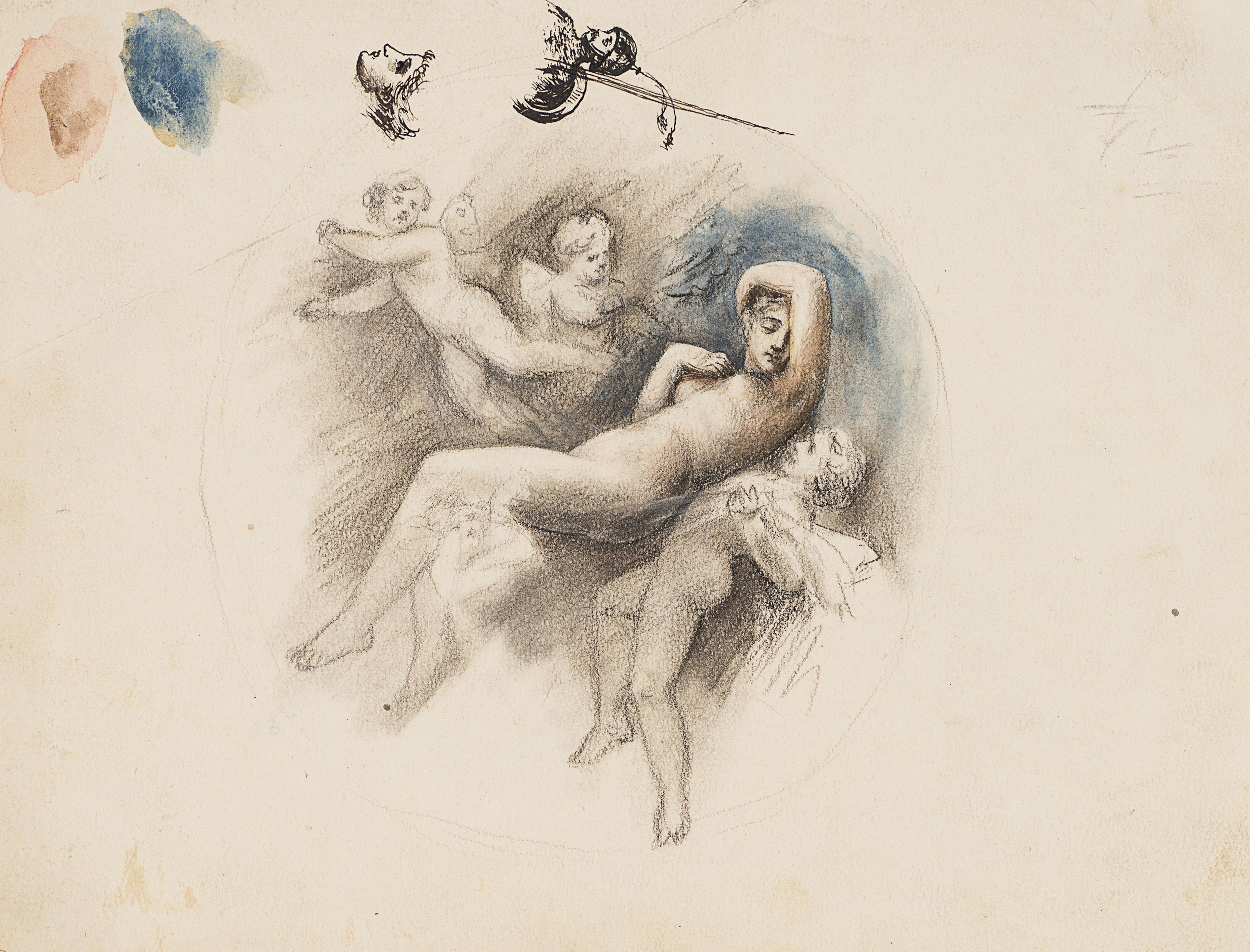 Mythologische Figurengruppe mit Studien