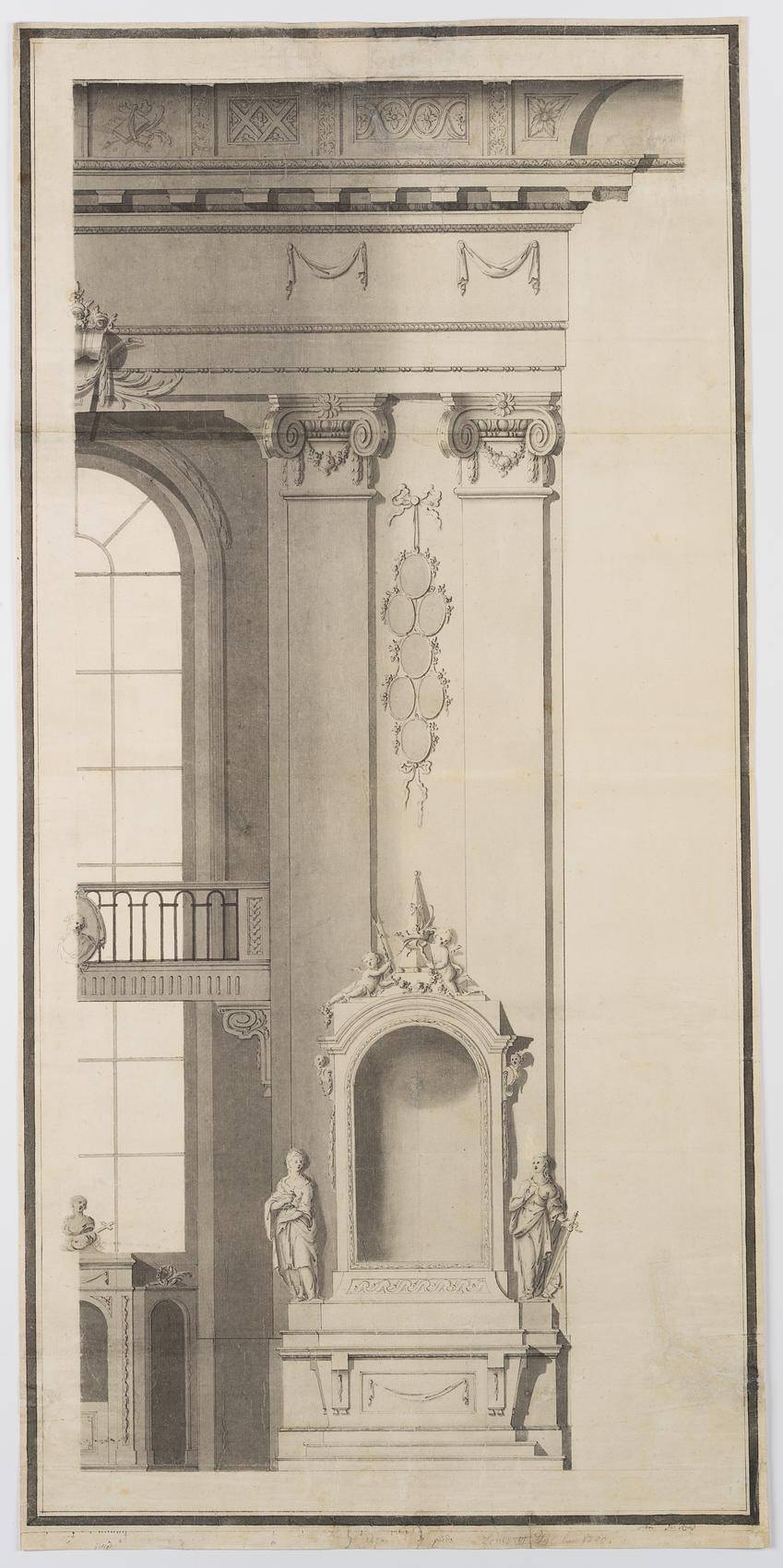 Architektonischer Entwurf mit Figurennische der barocken Kirche St. Verena in Bad Wurzach