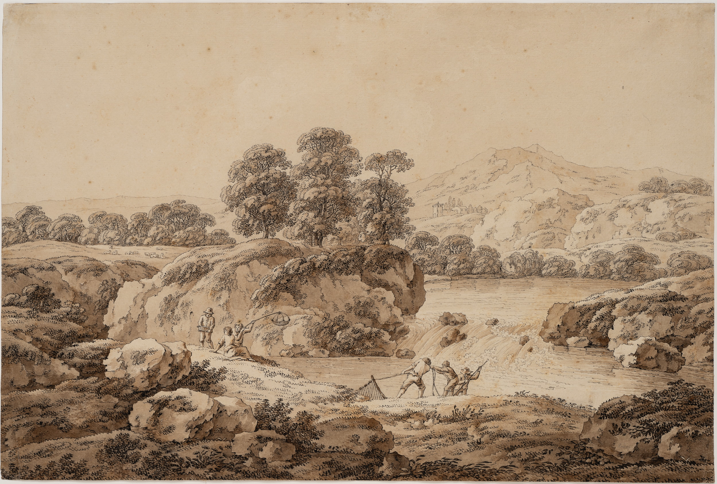 Flusslandschaft mit Fischern