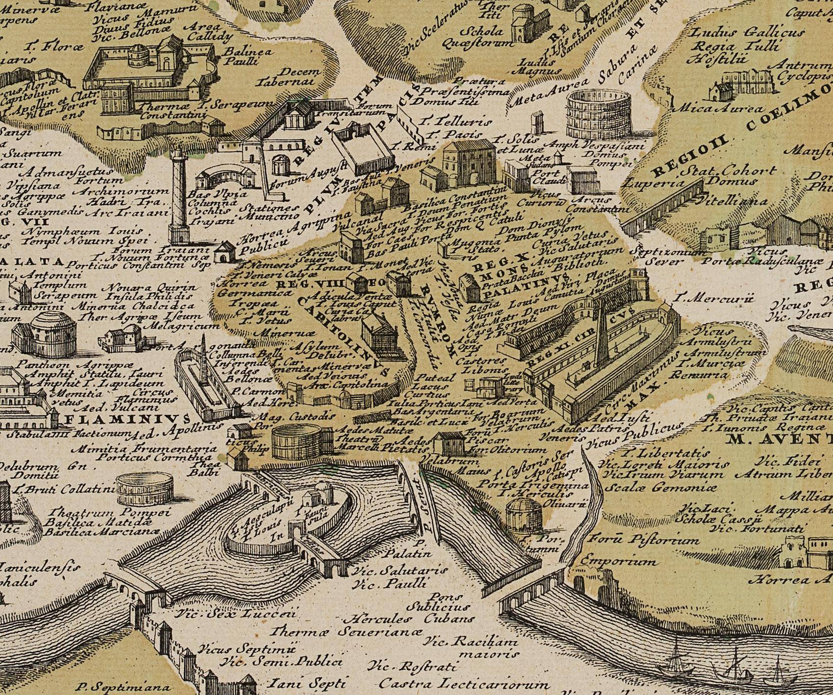 Stadtplan des antiken Rom mit seinen sieben Hügeln